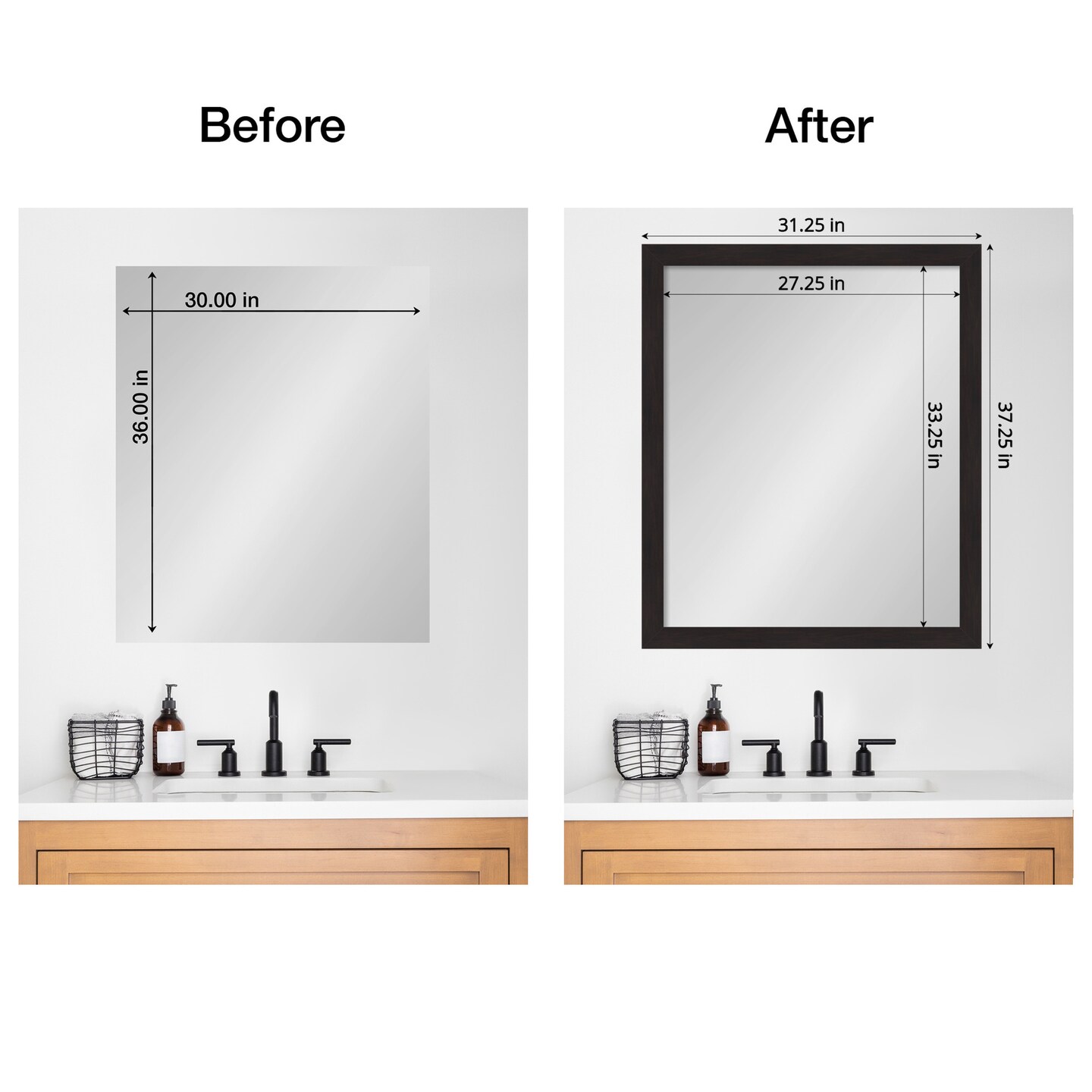 Amanti Art Mirror Makeover Bathroom Mirror Frame Border Kit - Fully Assembled Peel and Stick Frame - Mirror NOT Included - Furniture Espresso Narrow Trim