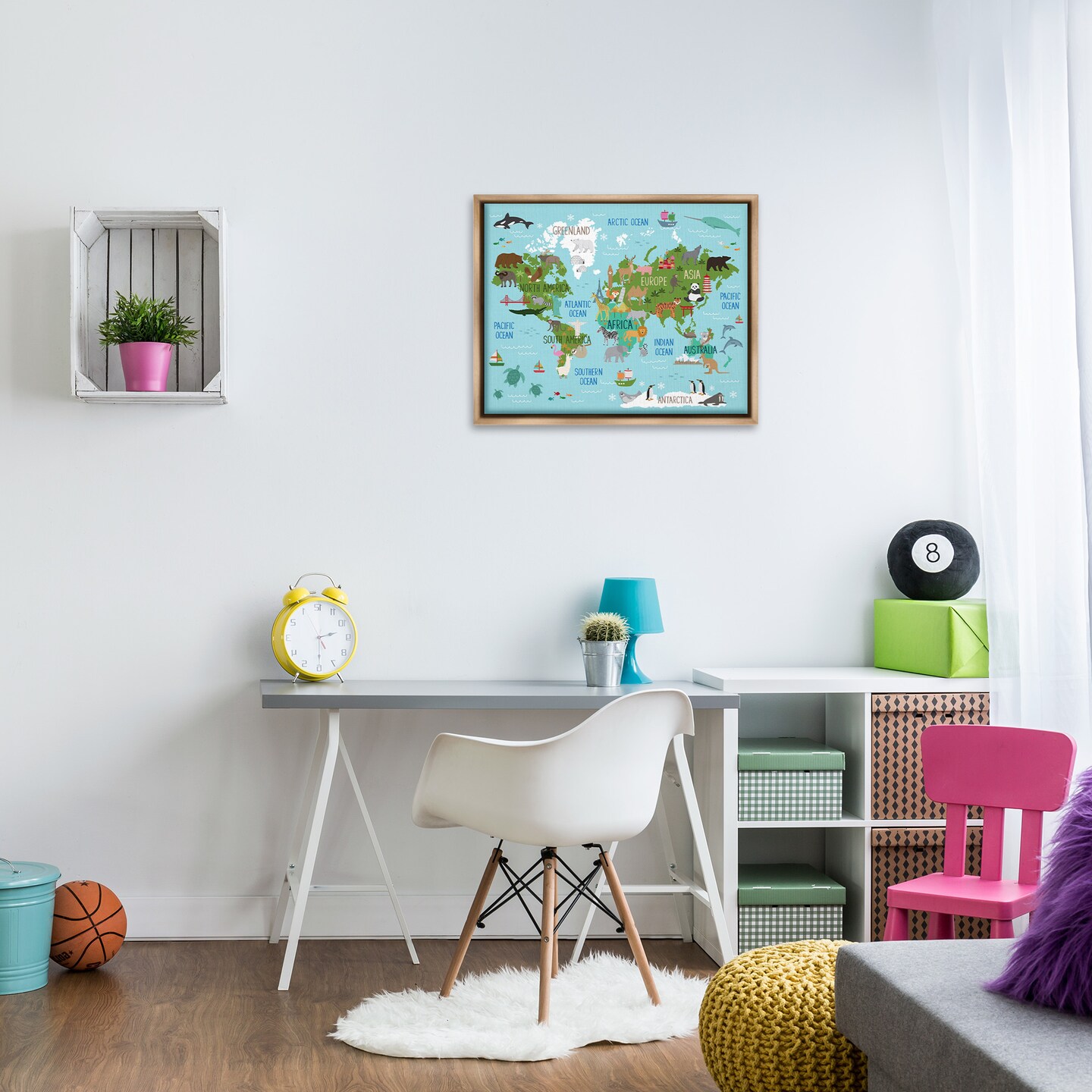 Stupell Industries Kid&#x27;s Favorite Animals World Map Framed Floater Canvas Wall Art