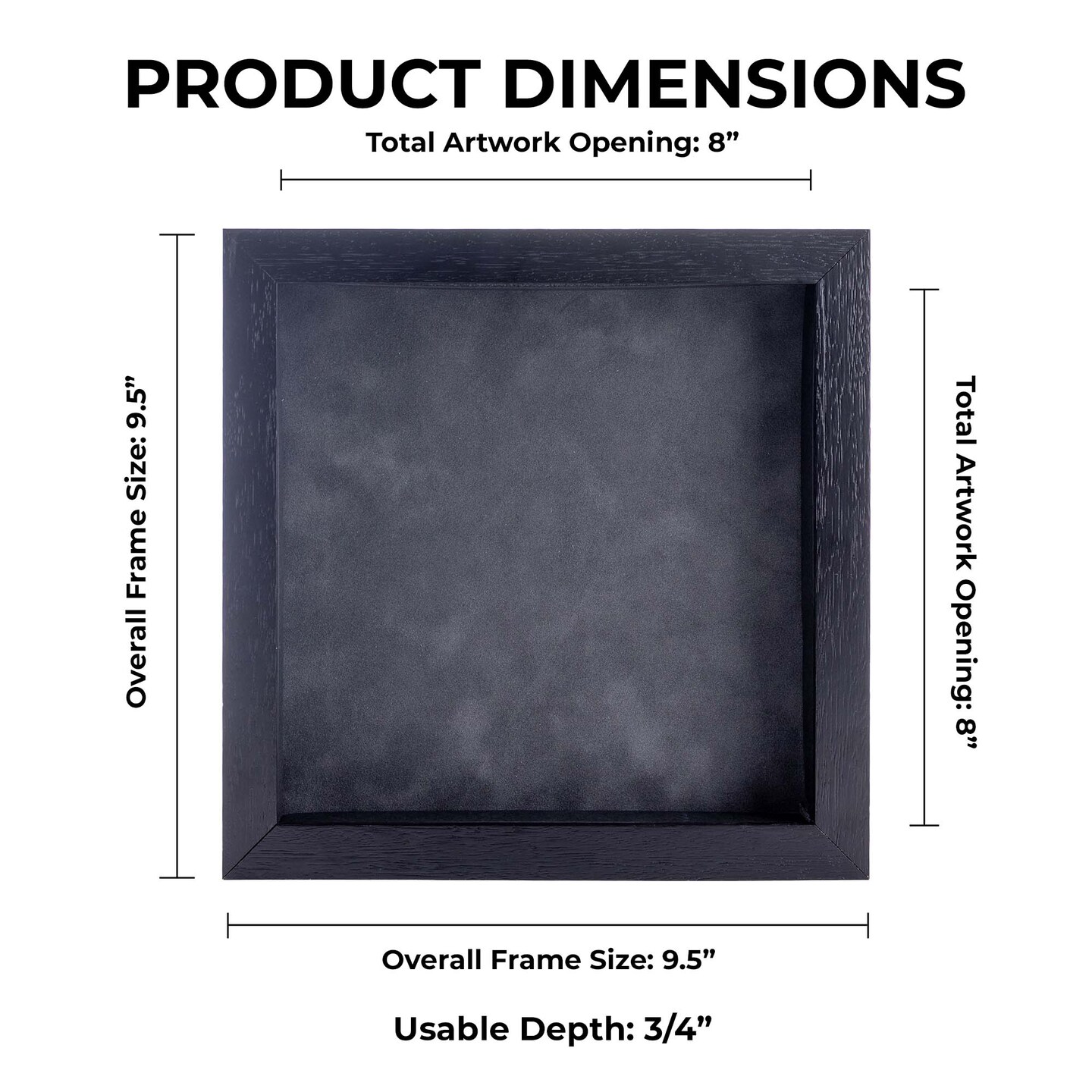 Black Wood Grain Shadow Box Frame with Acrylic Front - Dark Grey Suede Backing, 30 Sizes