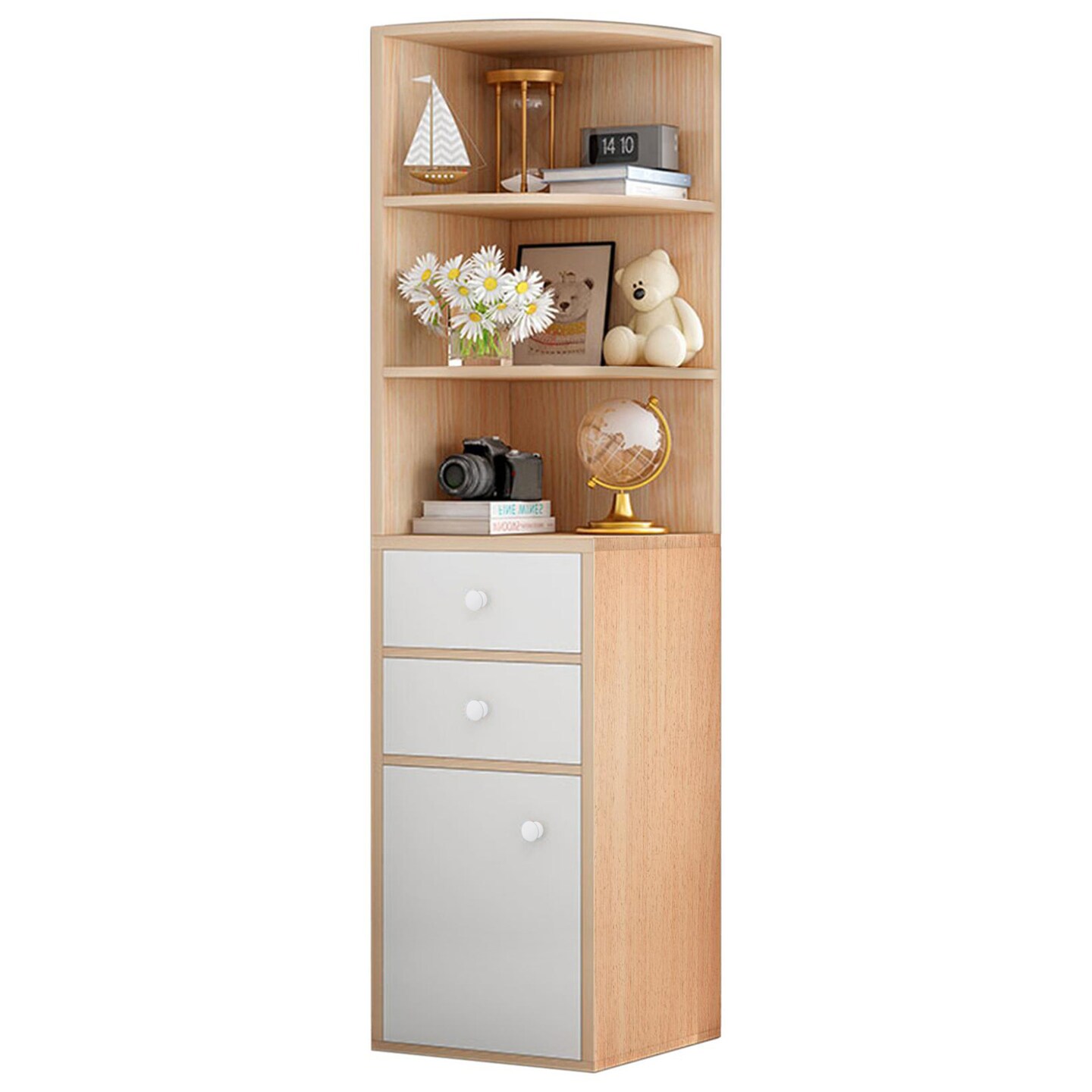 180Cm Tall Corner Cabinet Storage Cabinet Triangle Corner Hutch With Open Shelves Drawer Storage Rack For Living Room