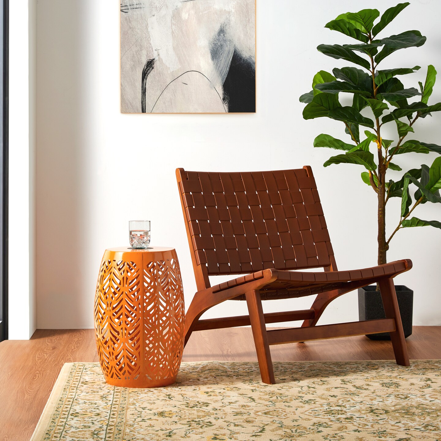 18.25"H Iron Cutout Leaf Pattern Drum Silhouette Solar Powdered Garden Stools or Planter Stand or Accent Table