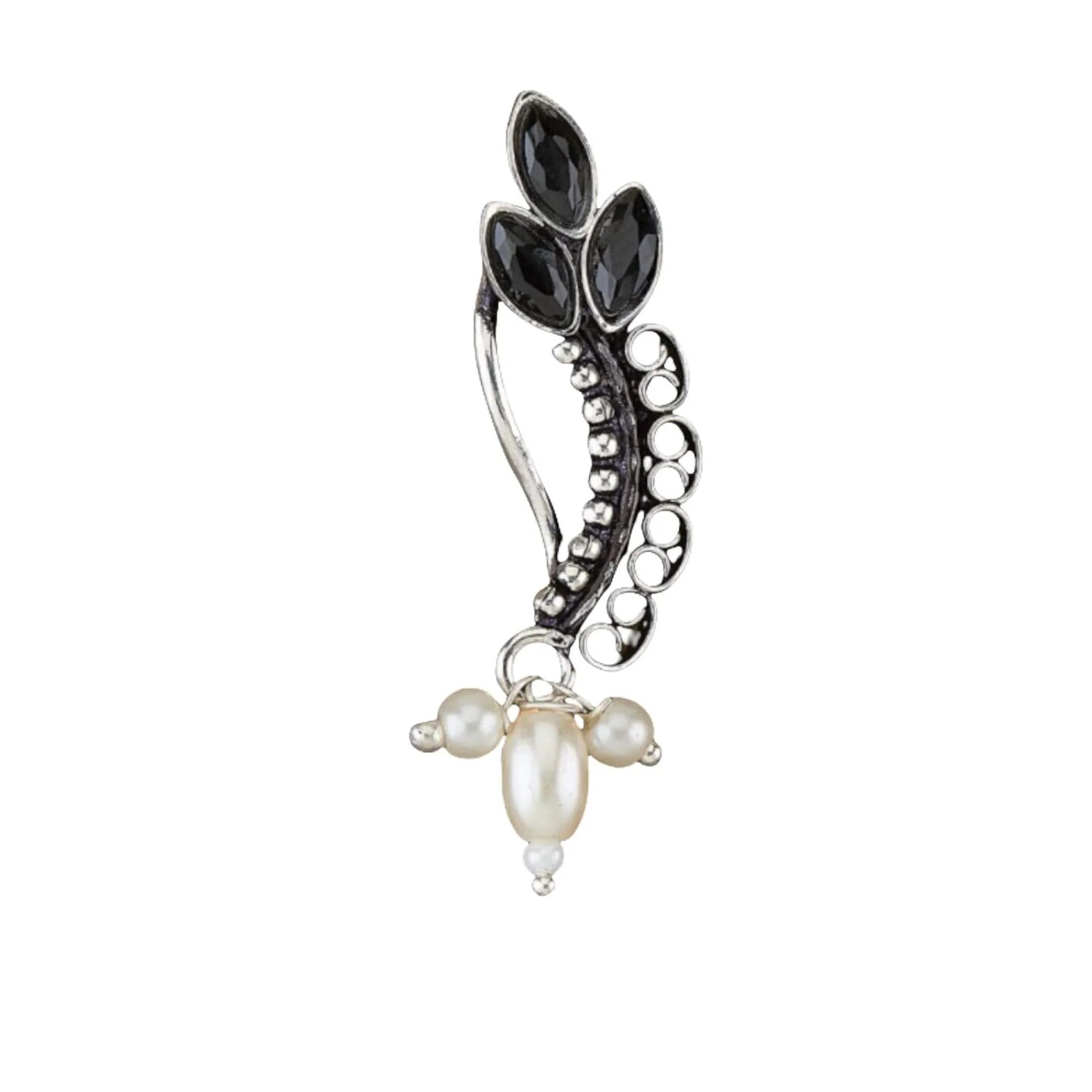 Indian Marathi Nath for Women Pearl Marathi Oxidized Nose Ring Indian Jewelry Nose Ring Clip-On Marathi Bridal Nathani Faux Pearl Non-Piercing Jewelry for Women - Birthday Gift For Her