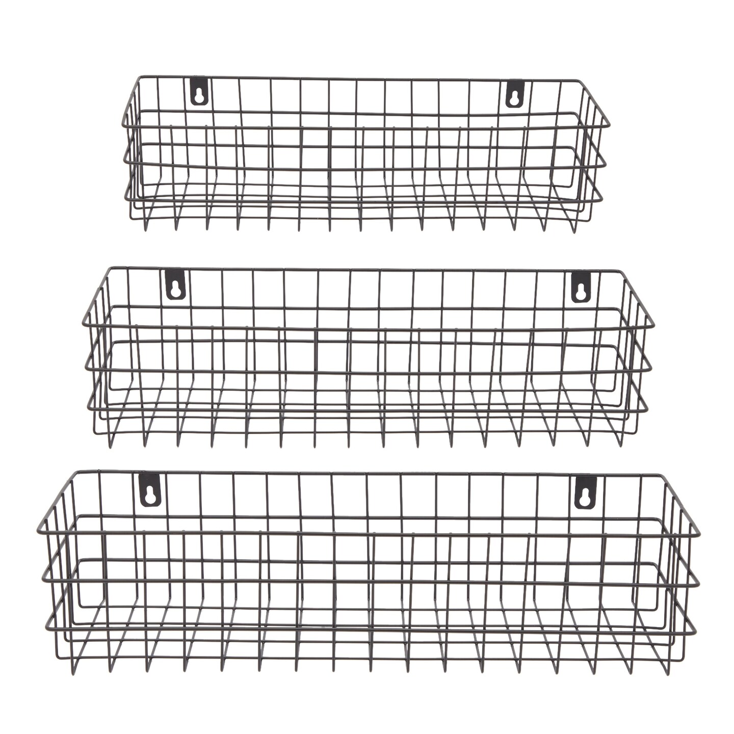 Black Wall Mounted Wire Baskets, Hanging Organizers for Kitchen Storage, Assorted Sizes (3 Pieces)