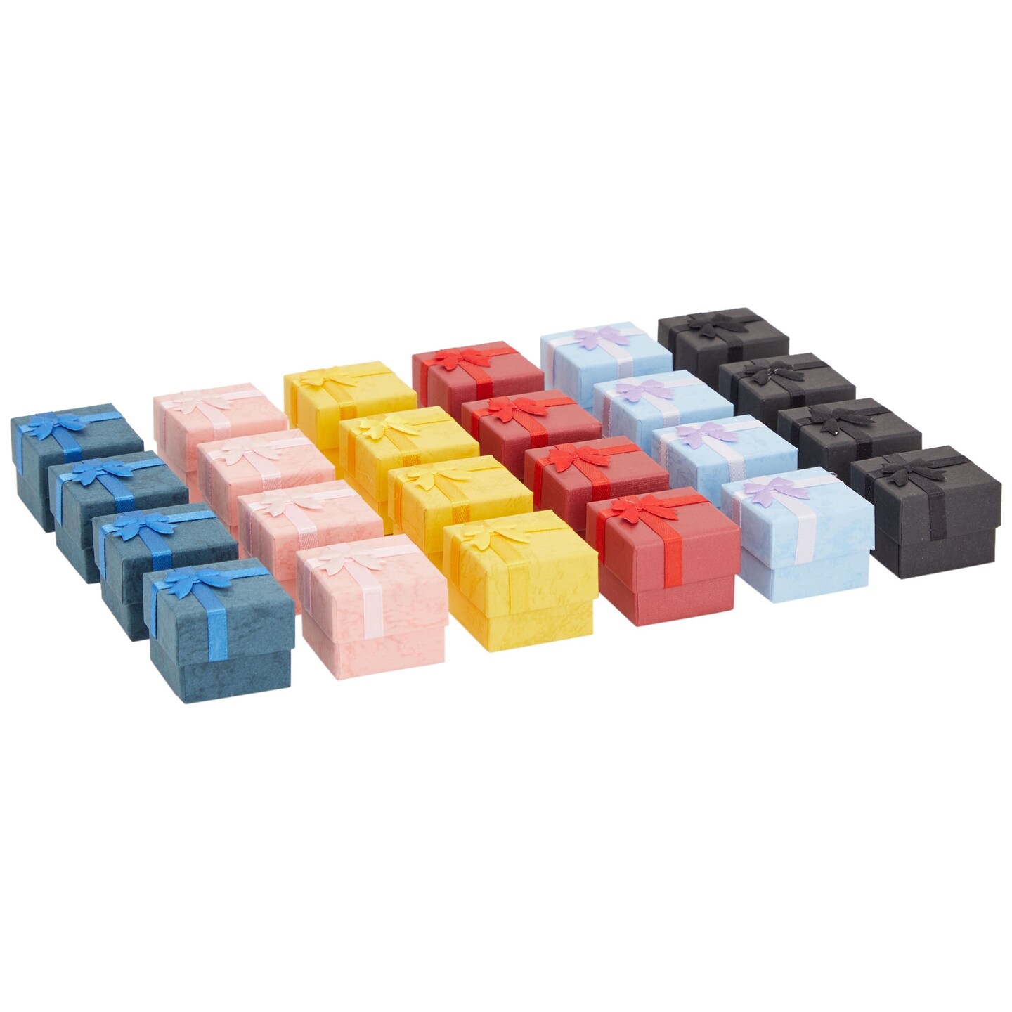 24 Pack Ring Gift Box Set with Bow, Bulk Jewelry Boxes for Anniversaries, Weddings, Birthdays (6 Colors, 1.6 x 1.2 x 1.6 inches)
