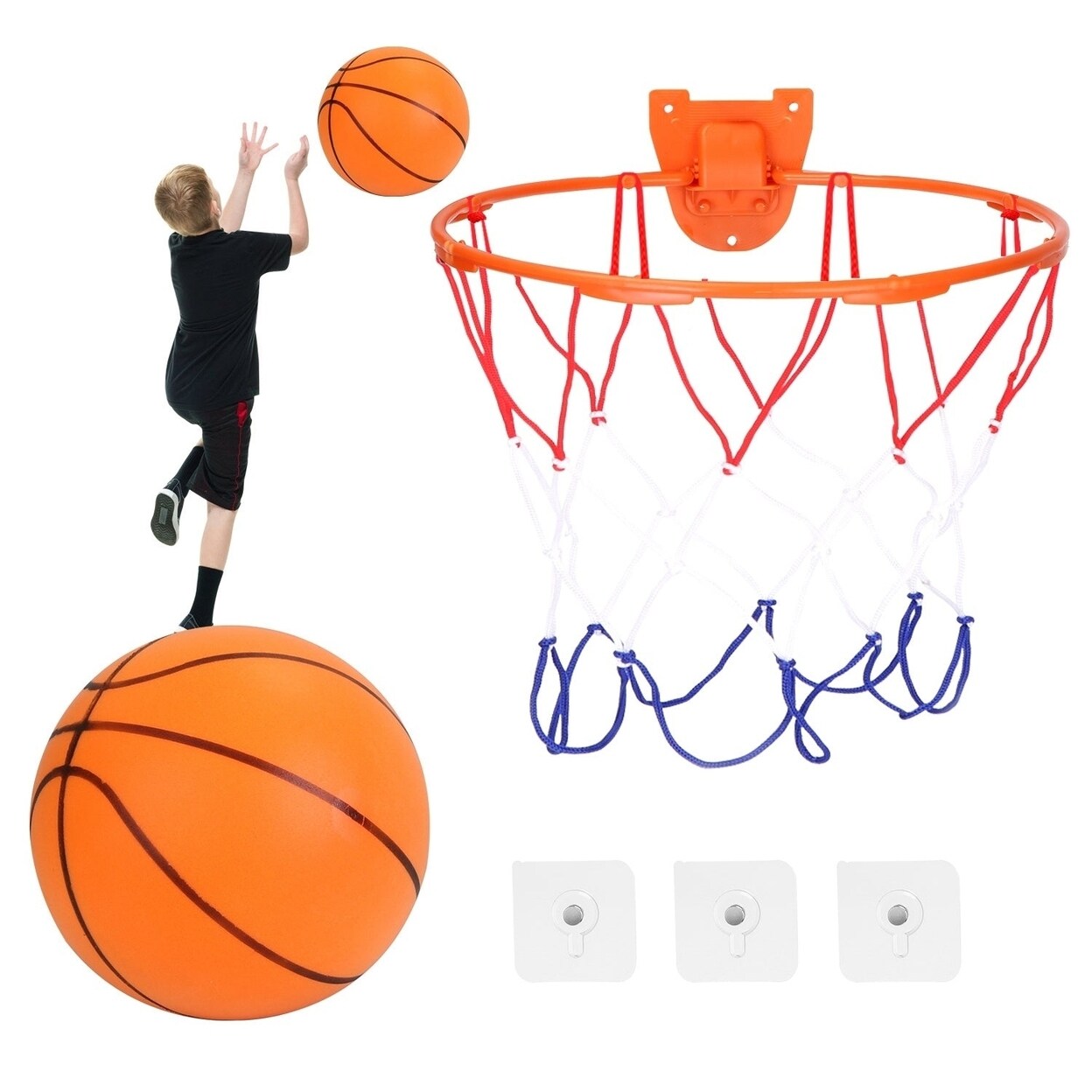 Silent Basketball With Ball Hoop Foam Bouncing Silent Basketball Uncoated High Density Foam Ball Indoor Low Noise
