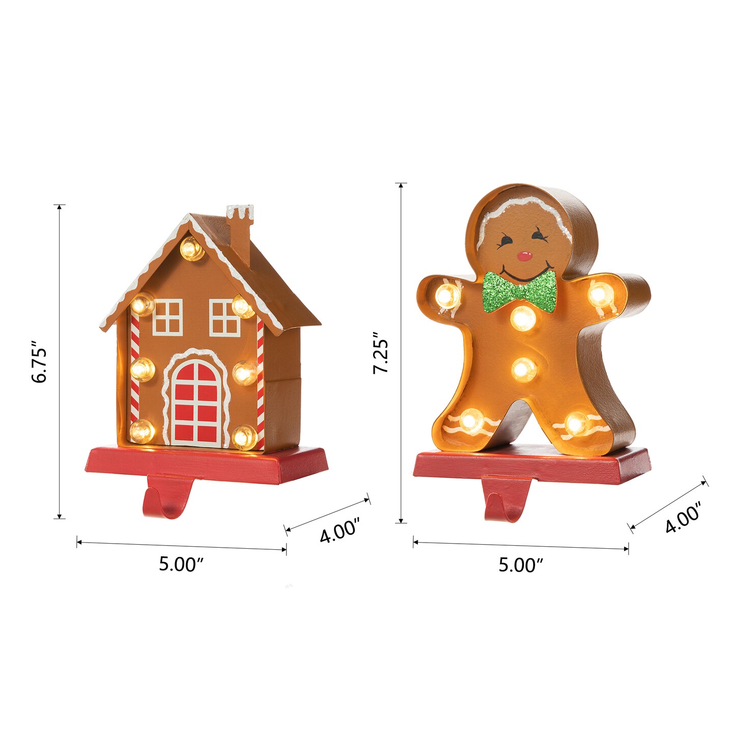 Set of 2 Marquee LED Gingerbread House & Gingerbread Man Christmas Stocking Holder