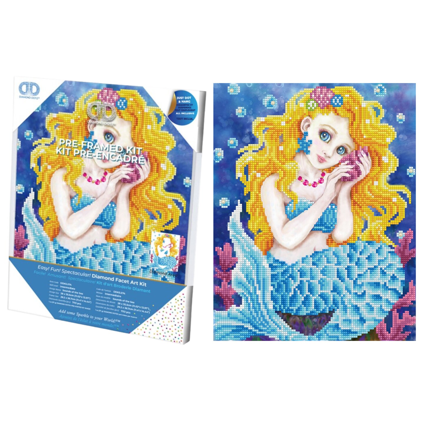 Diamond Dotz Sounds of the Sea with Frame Mermaid Diamond Painting Kits for Adults - Diamond Art Kits a Relaxing Creative Craft Kit with Dotz Gems 14"x11"
