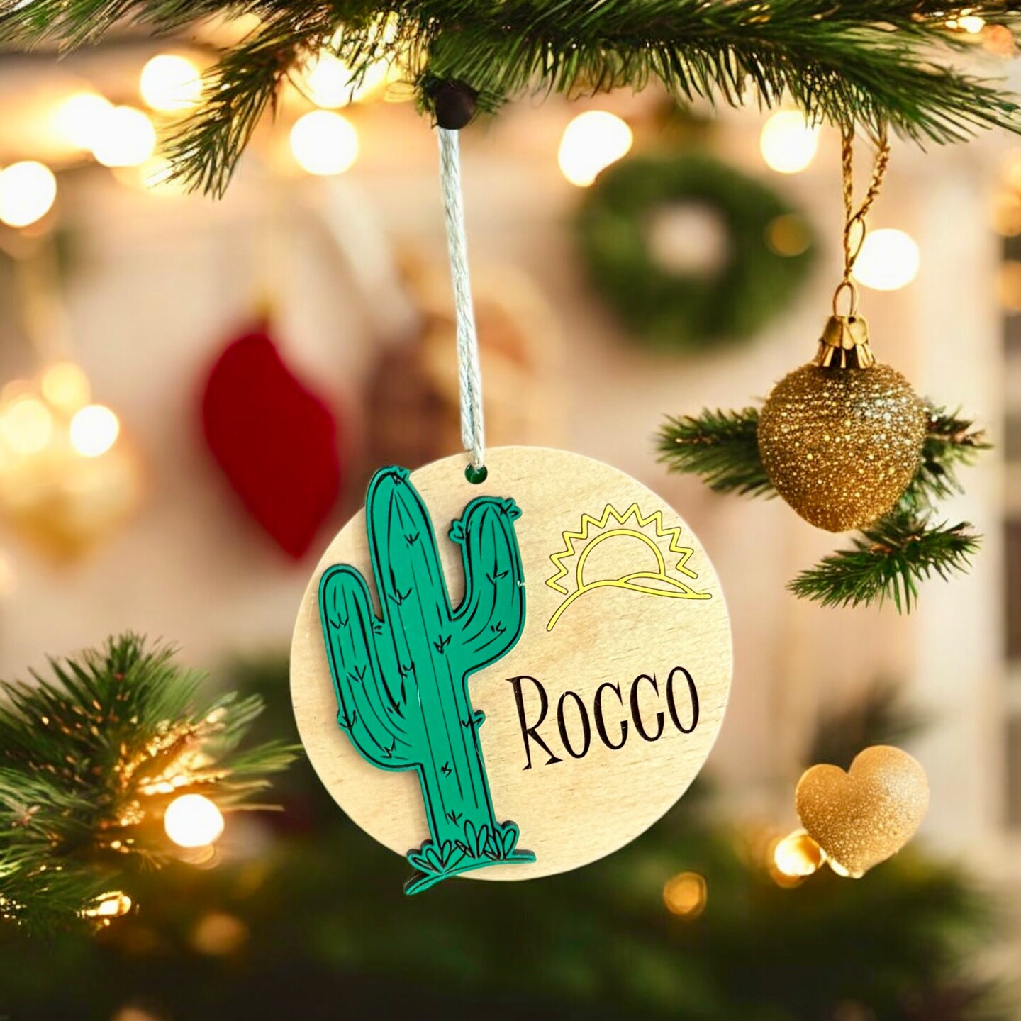 Personalized Cactus Ornament Desert Sun Christmas Decoration Southwestern Name Keepsake Rustic Boho Tree Ornament product 4