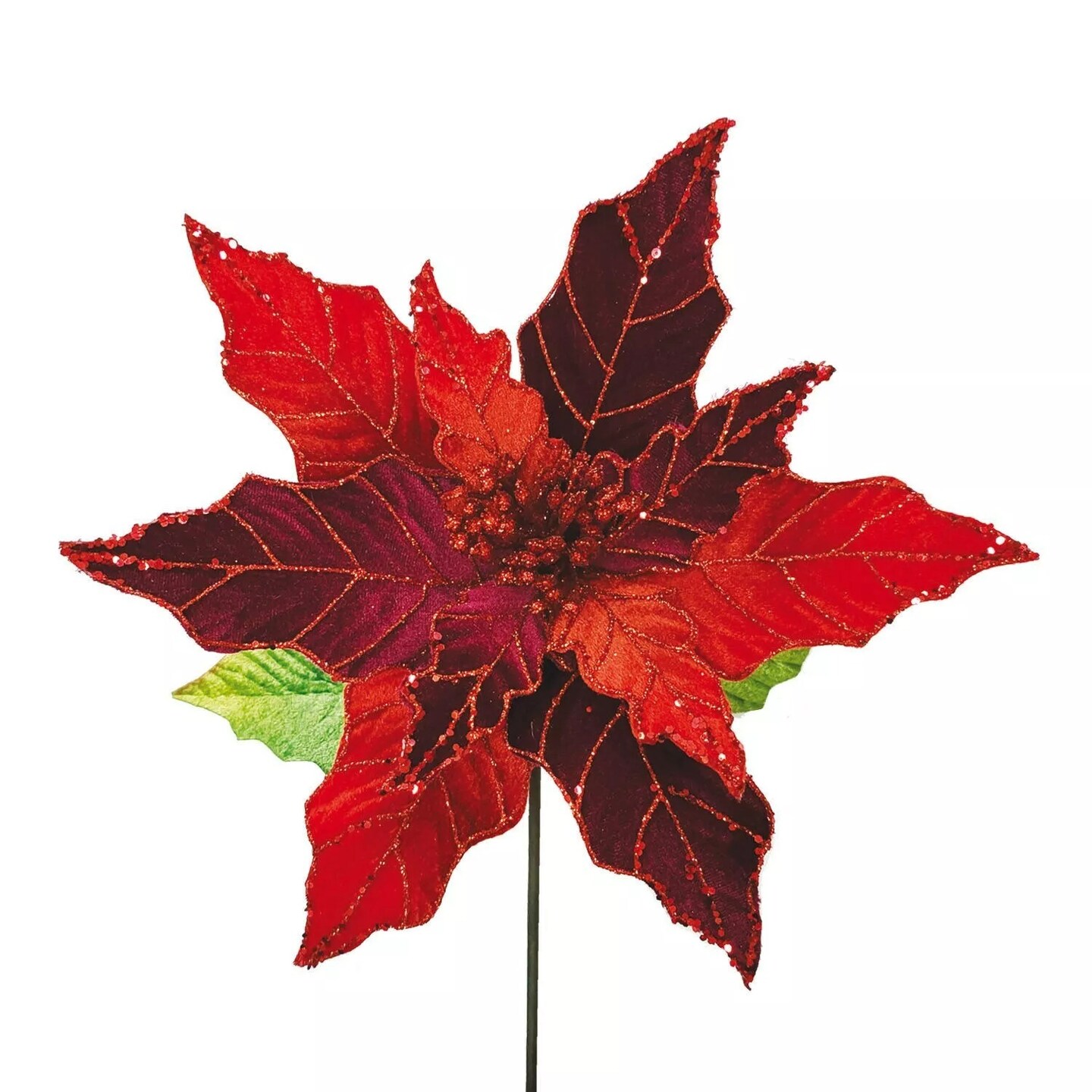 Red Poinsettia Stem Velvety Flower Christmas Decoration Bendable Stem 26&#x22;x13&#x22;