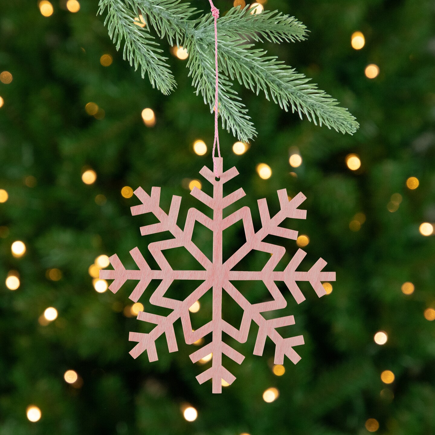 Northlight Wooden Snowflake Christmas Ornaments - 4.75&#x22; - Pink - Set of 4