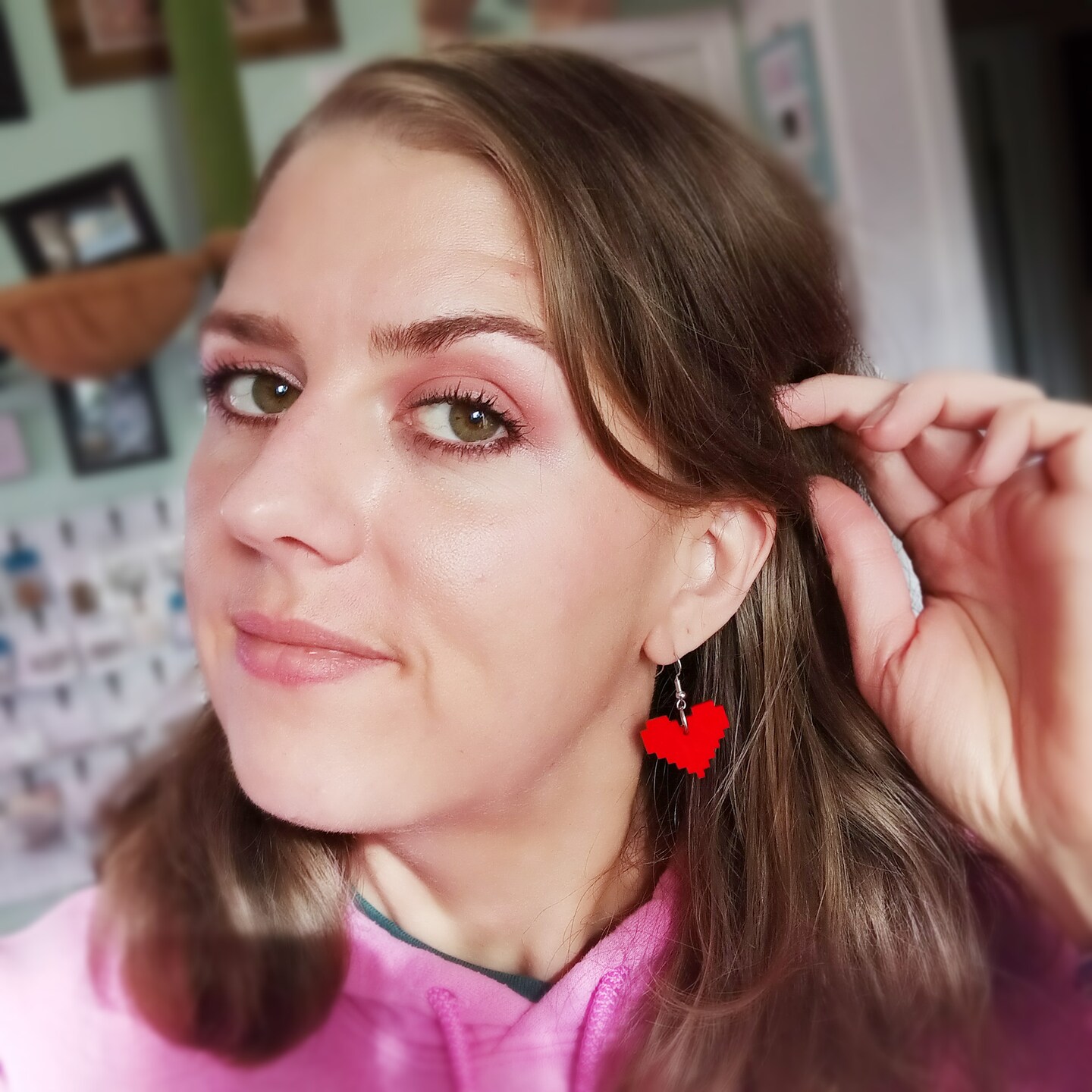 Red 8 Bit Gamer Pixel Heart Earrings, Heart Container Zelda