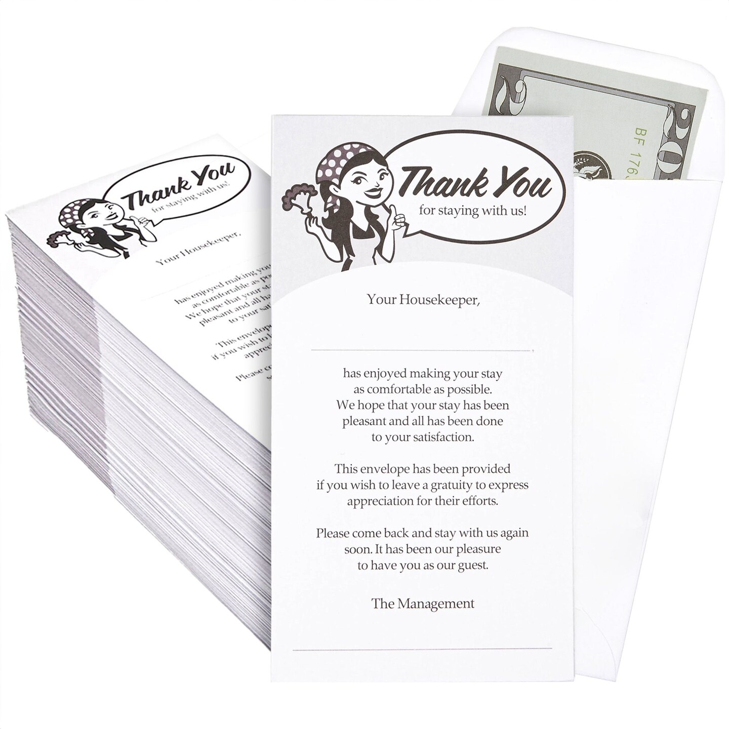 500 Pack Housekeeping Tip Envelopes Bulk, Thank You Envelopes for Cash, Coins, Gratuity for Hotel (3.5x6.5 in)
