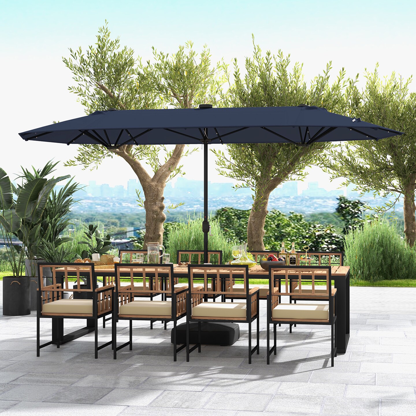 13FT Outdoor Patio Umbrella with Solar LED Lights for Backyard Relaxation
