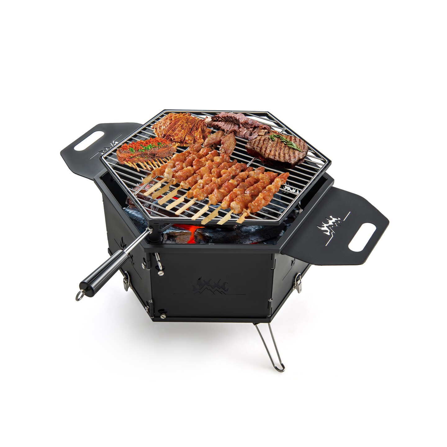 3-in-1 Portable Hibachi Charcoal Grill Carbon Steel &#x26; Stainless Steel