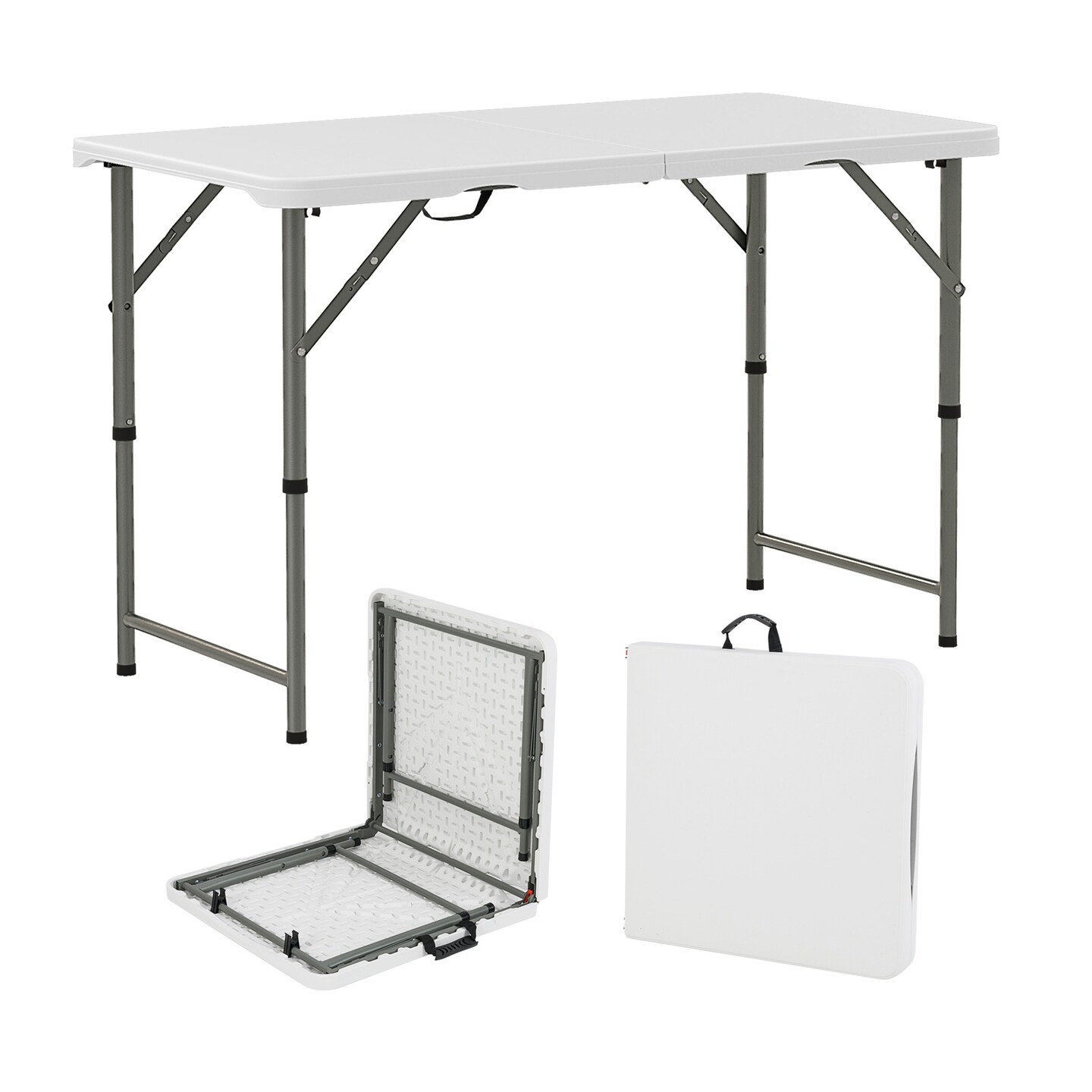 White 4 Feet HDPE Portable Rectangular Camping Table with Metal Legs and Height Adjustable