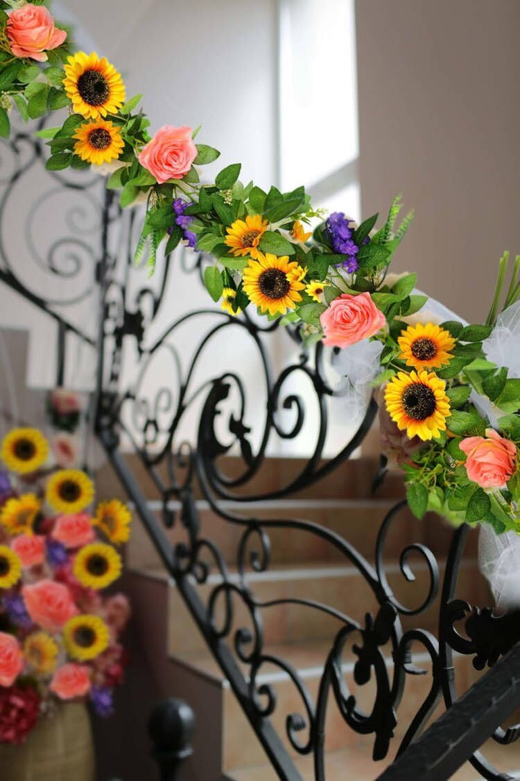 Summer Sunflower Garland – Faux Flower Hanging Vines for Home, Wall, and Arch Decor