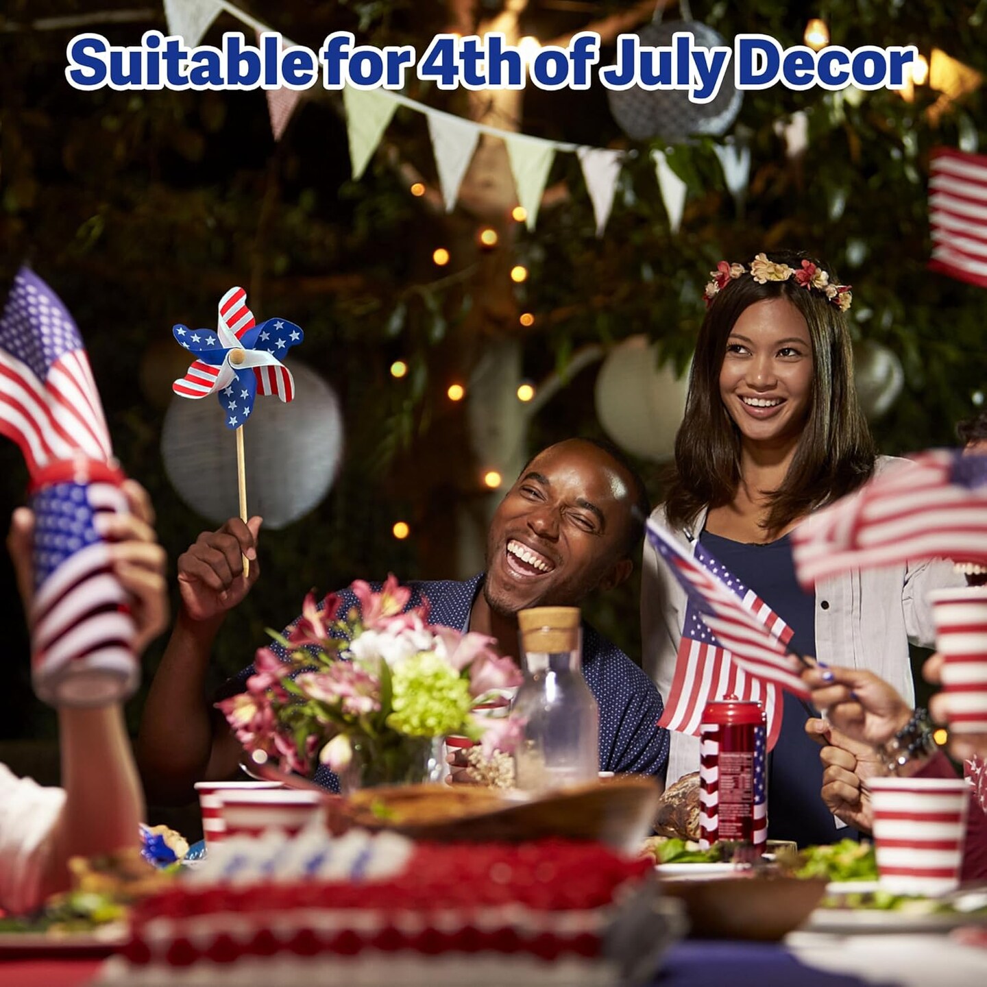 12 Pack Patriotic Pinwheels, American Flag Pinwheels, Wind Spinners for Yard for 4th of July Decor