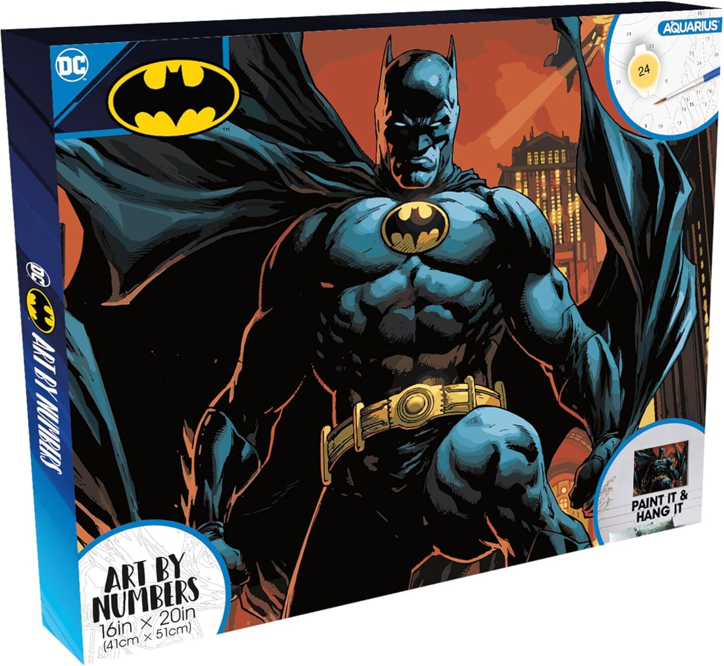 Batman Art by Numbers Painting Kit (16 x 20 Stretched Canvas) 24 Paints, 3 Paint Brushes, Ready to Hang, Officially Licensed DC Comics Collectible - 16x20 in