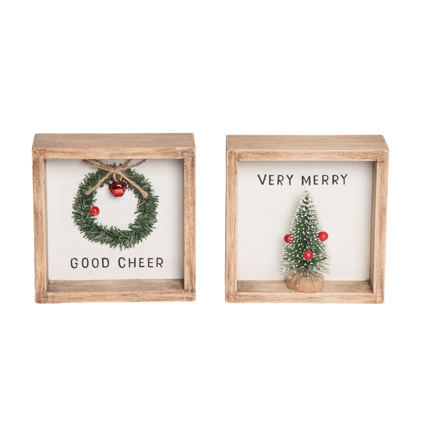 Wood Framed Bottle Brush Tree and Wreath Set for Holiday Decor