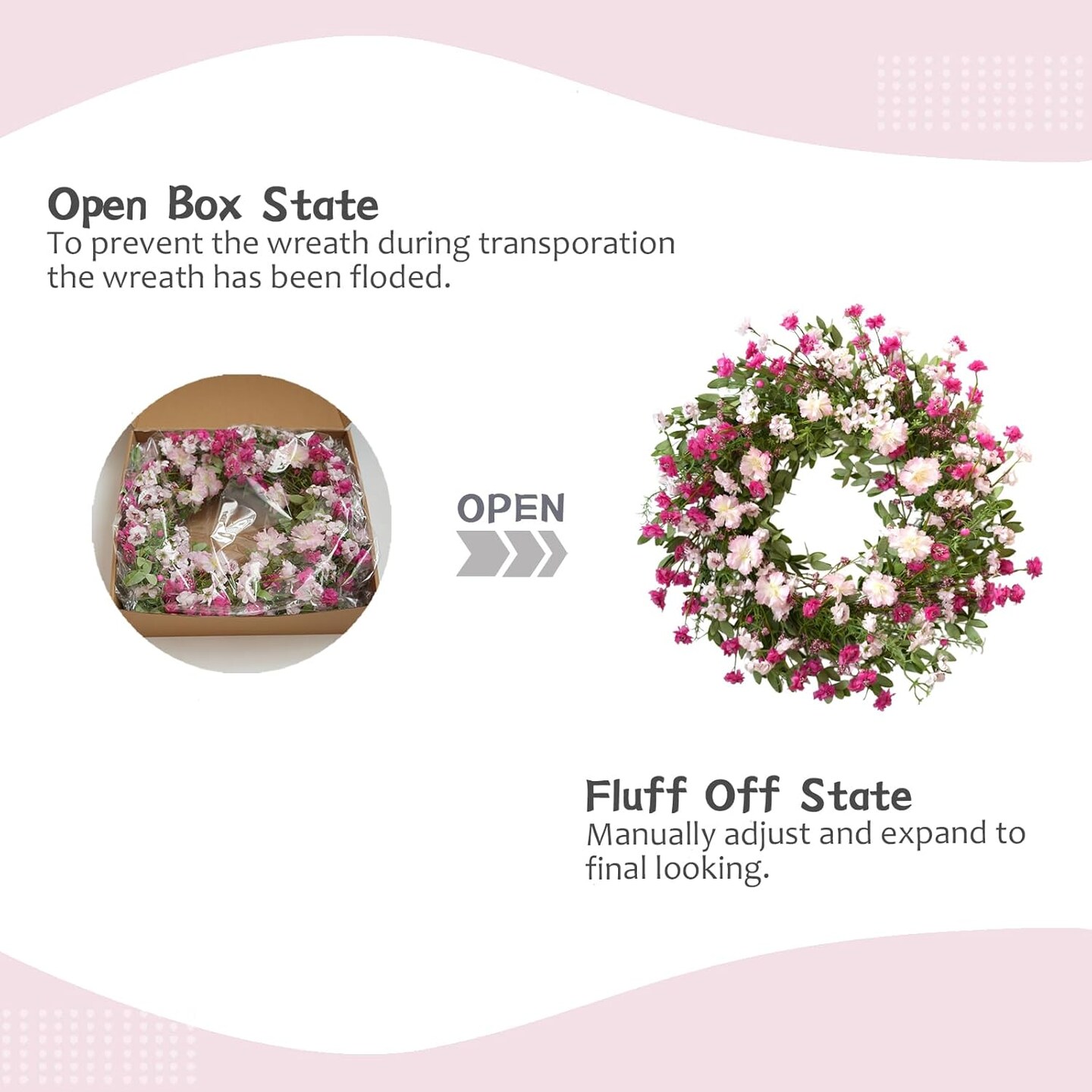 24" Spring Bloom Wreath for Front Door – Artificial Pink Cosmos, Wildflowers & Cherry Blossom Floral Wreath for Farmhouse Indoor/Outdoor Porch Décor