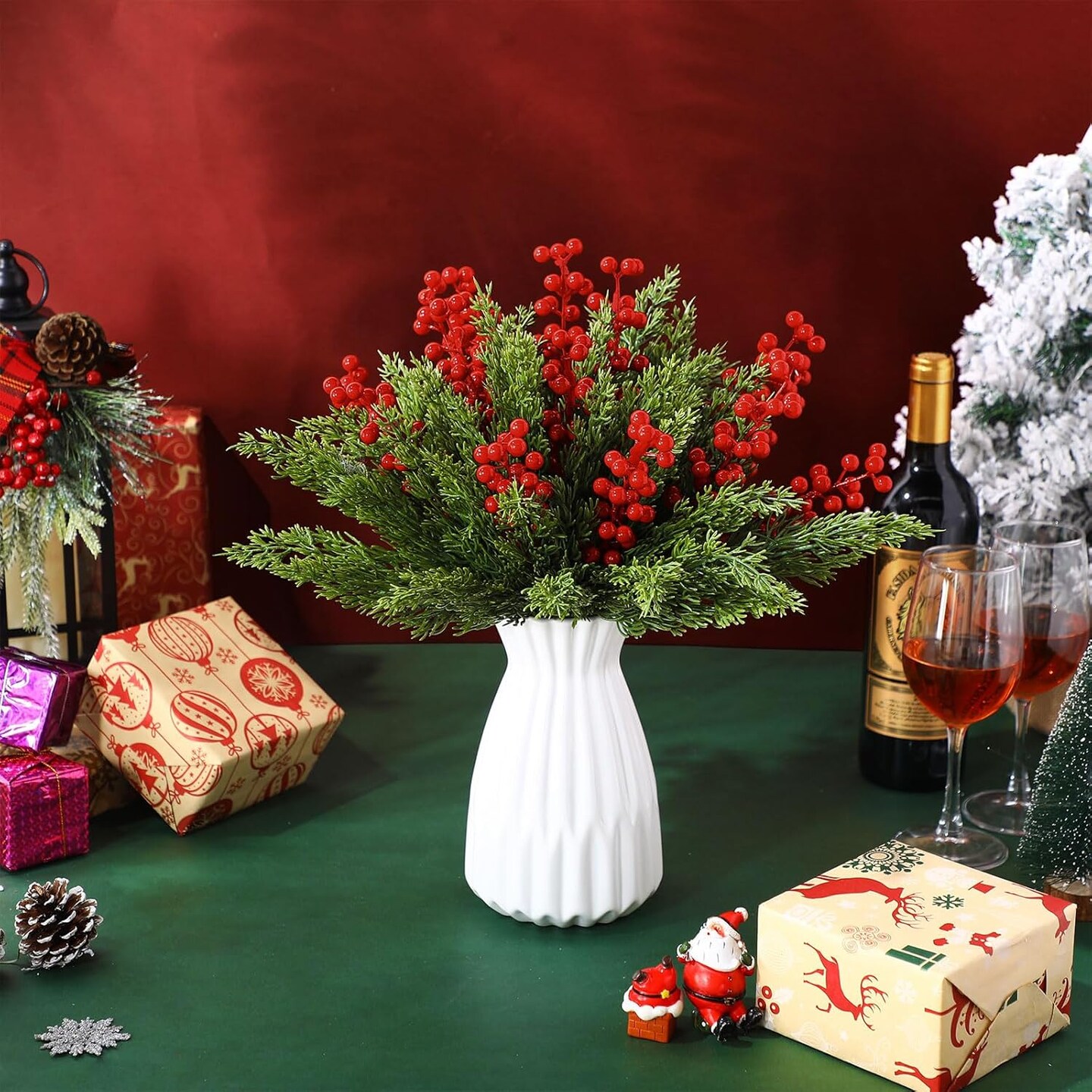 60 Pcs Artificial Christmas Flowers Christmas Artificial Pine Branches (Pine) 13.77&#x22;D x 5.9&#x22;W x 3.93&#x22;H