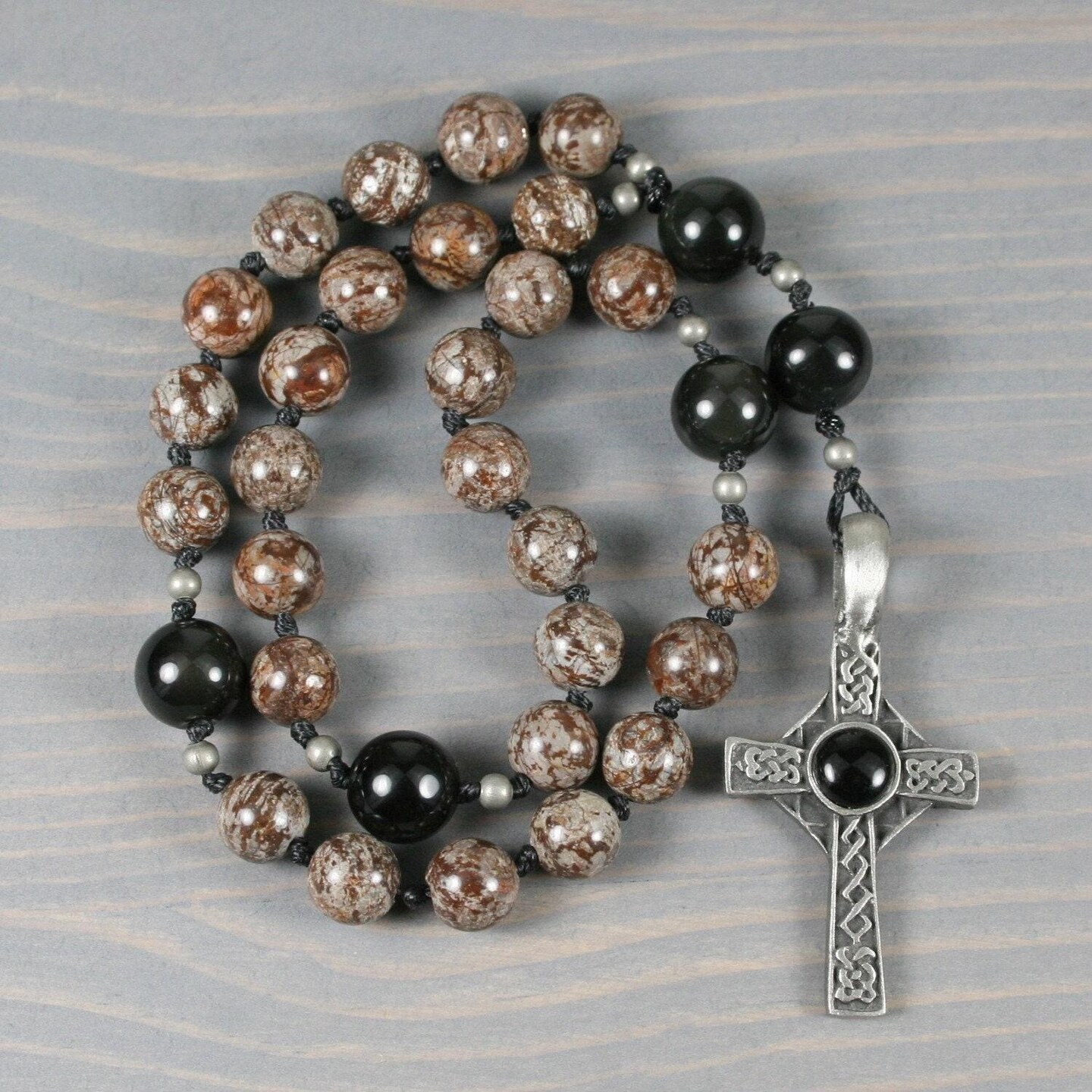 Handmade Rosary, 10mm hot round Artistic jasper beads, grey and brown