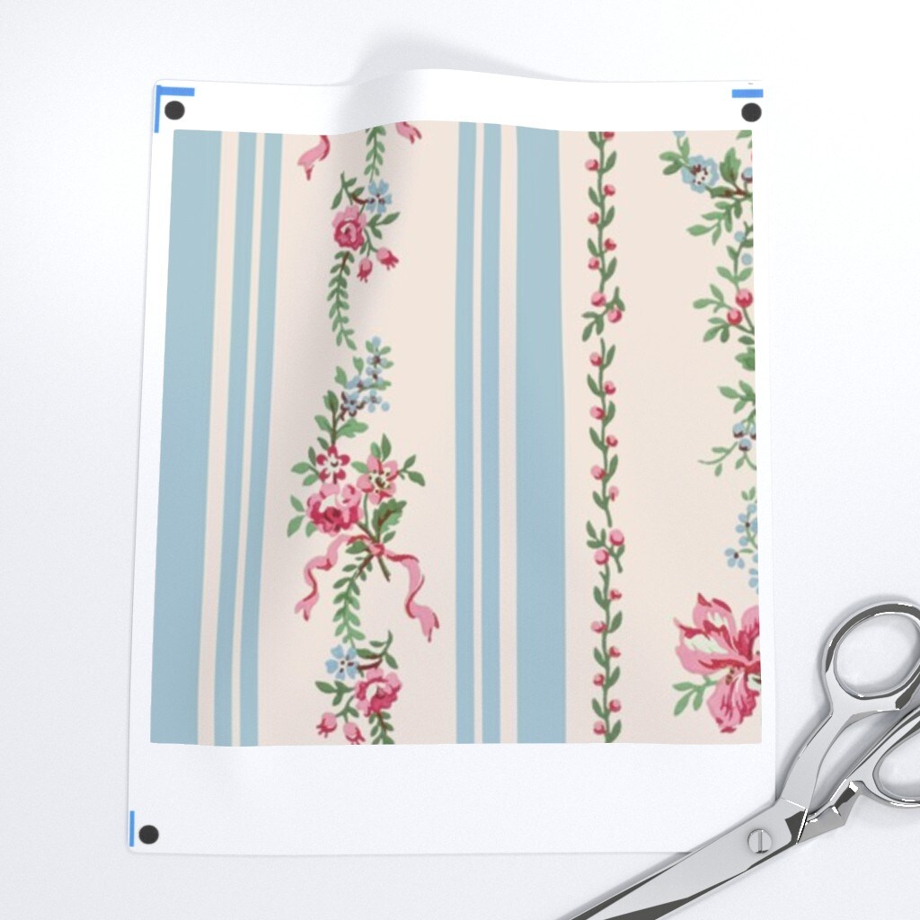 Grandmillenial Floral Stripe Pink Cream Blue Shabby Chic Custom Printed Fabric by Spoonflower Various Fabrics by the Yard or Fat Quarter