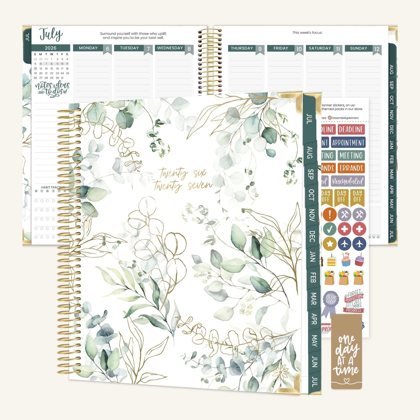 bloom daily planners 2026–2027 Academic Vision Planner, 13-Month Monthly & Weekly Hard Cover, 7.5" x 9", Eucalyptus