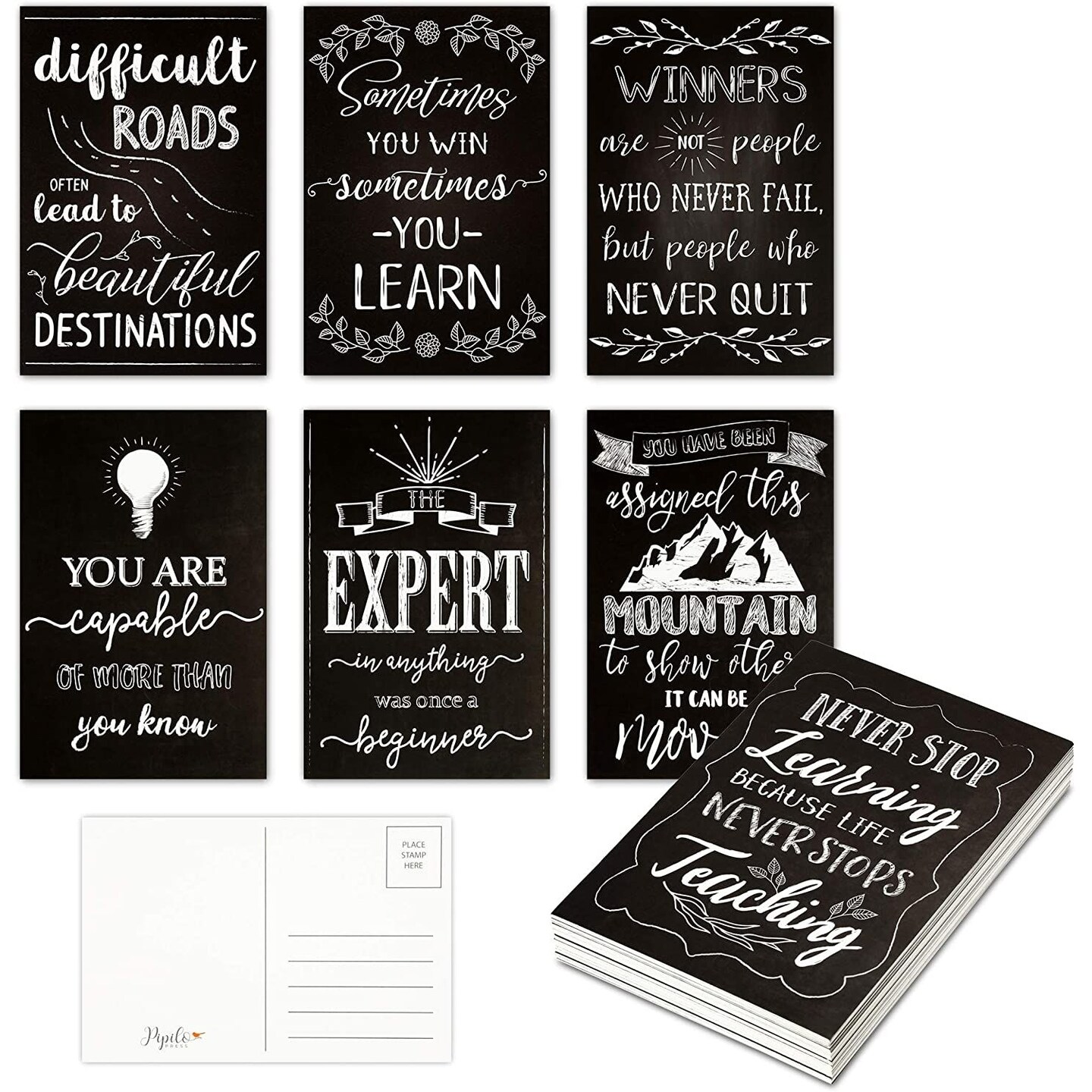 Pipilo Press Postcards for Mailing - 4 x 6 In, Black, 40-Pack, Modern - Motivational Postcards with Quotes & Inspirational Designs