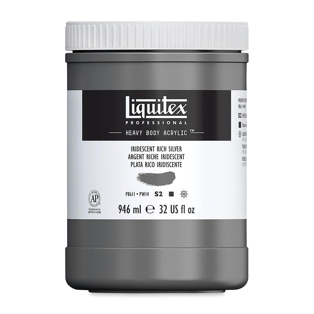 Liquitex Heavy Body Artist Acrylics - Iridescent Rich Silver, 32 oz Jar