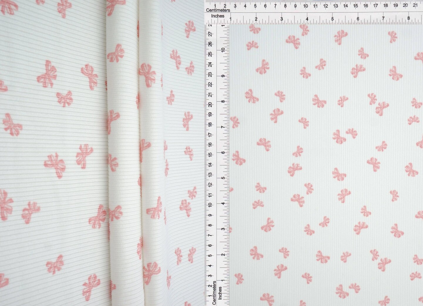 1 Yard Bow Print 2x2 Rib Knit Fabric Cotton Feel Stretch Polyester Spandex 58/59 Inch Wide for Apparel