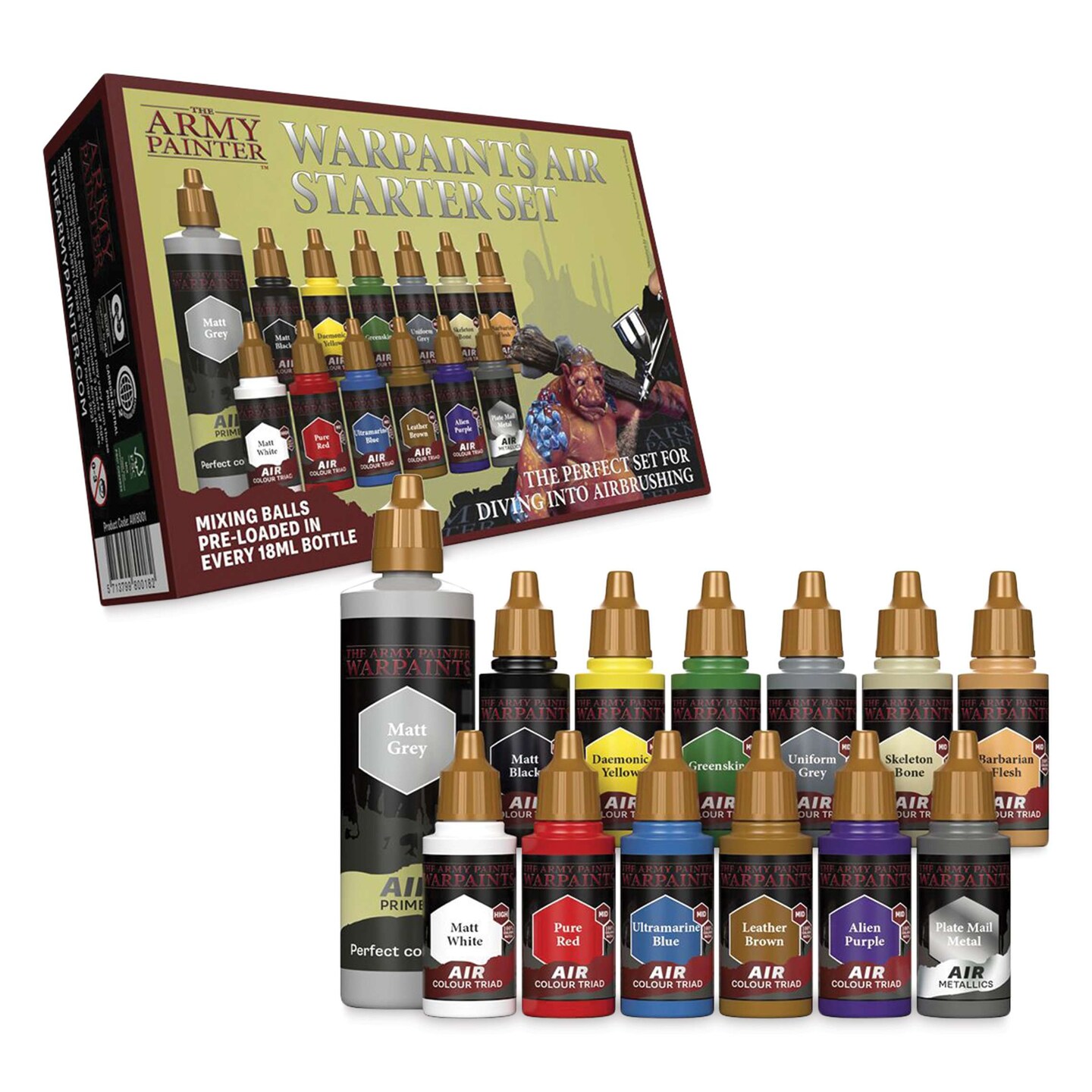 The Army Painter Warpaints Air Acrylic Airbrush Paints - Set of 12, Starter Colors