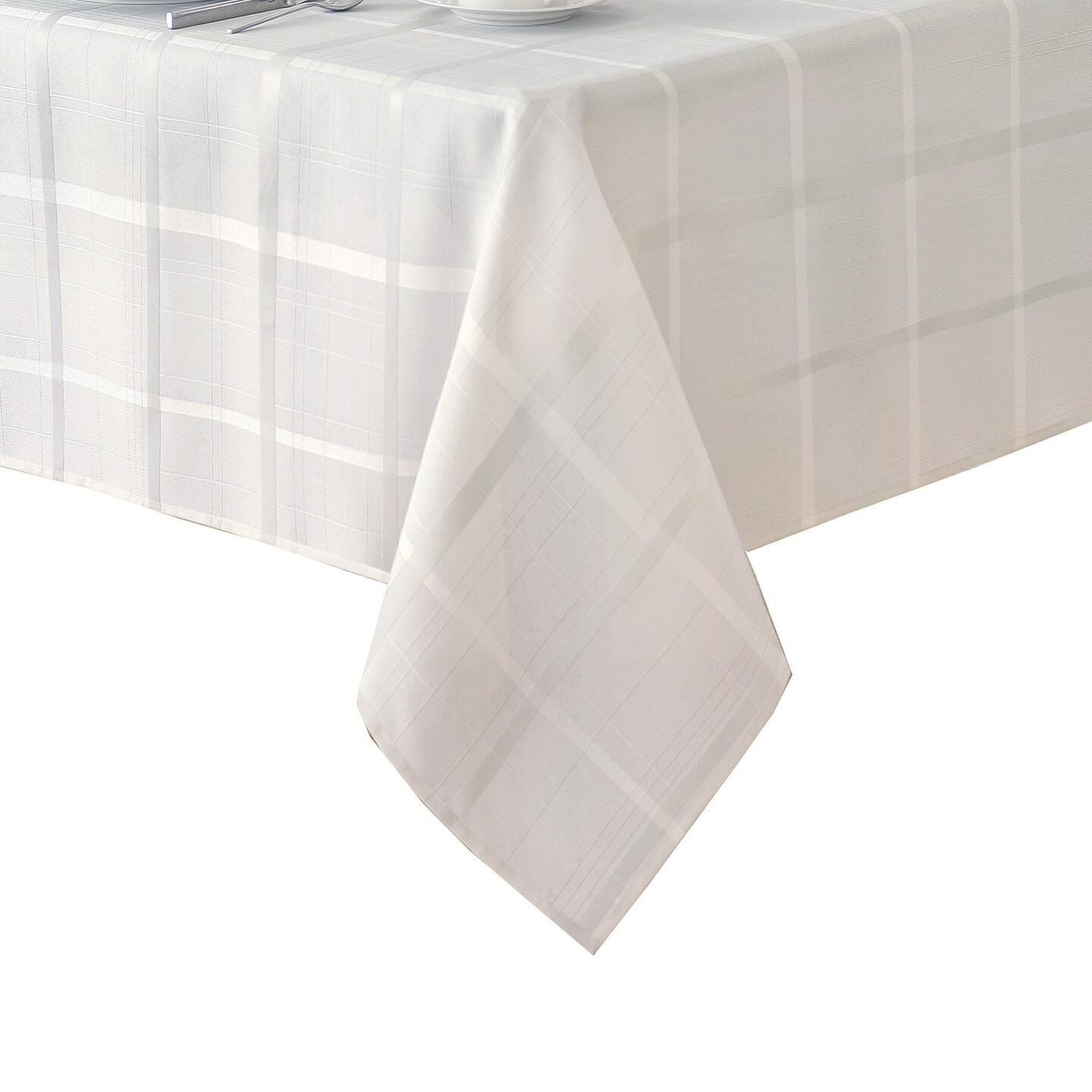 Threadmade Home Elegance Plaid Jacquard Tablecloth, White - 52"W x 70"L