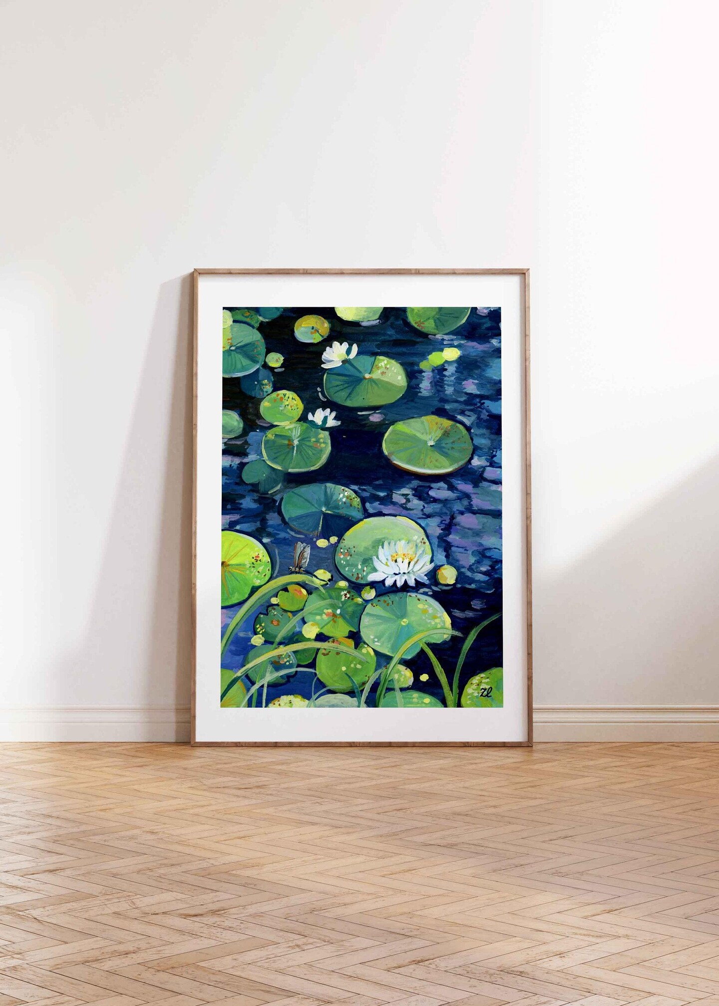 Gouache painting- Tranquility- Water lily - Lotus art- Botanical art - Flower illustration- Nature Art- Floral Painting - Housewarming product 3