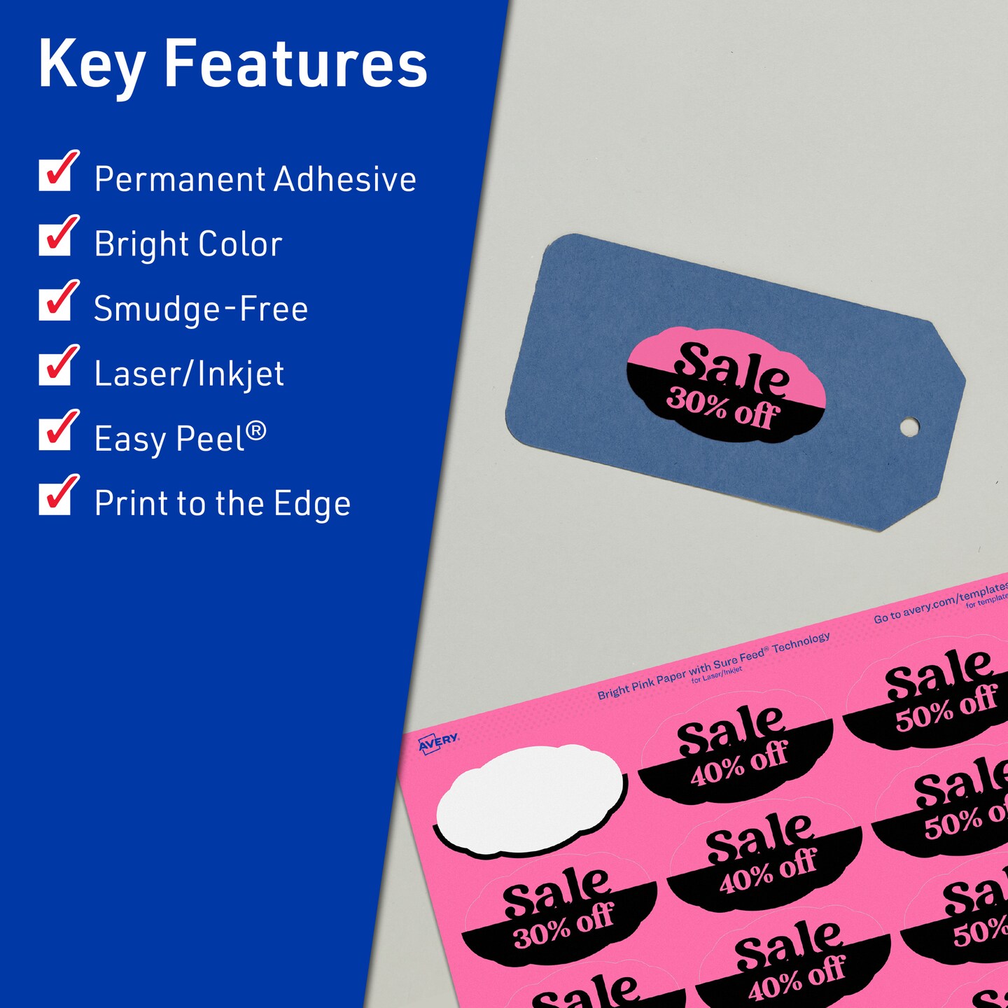 Avery Bright Pink Paper Labels, 1-1/8" x 2-1/4" Oval Scalloped