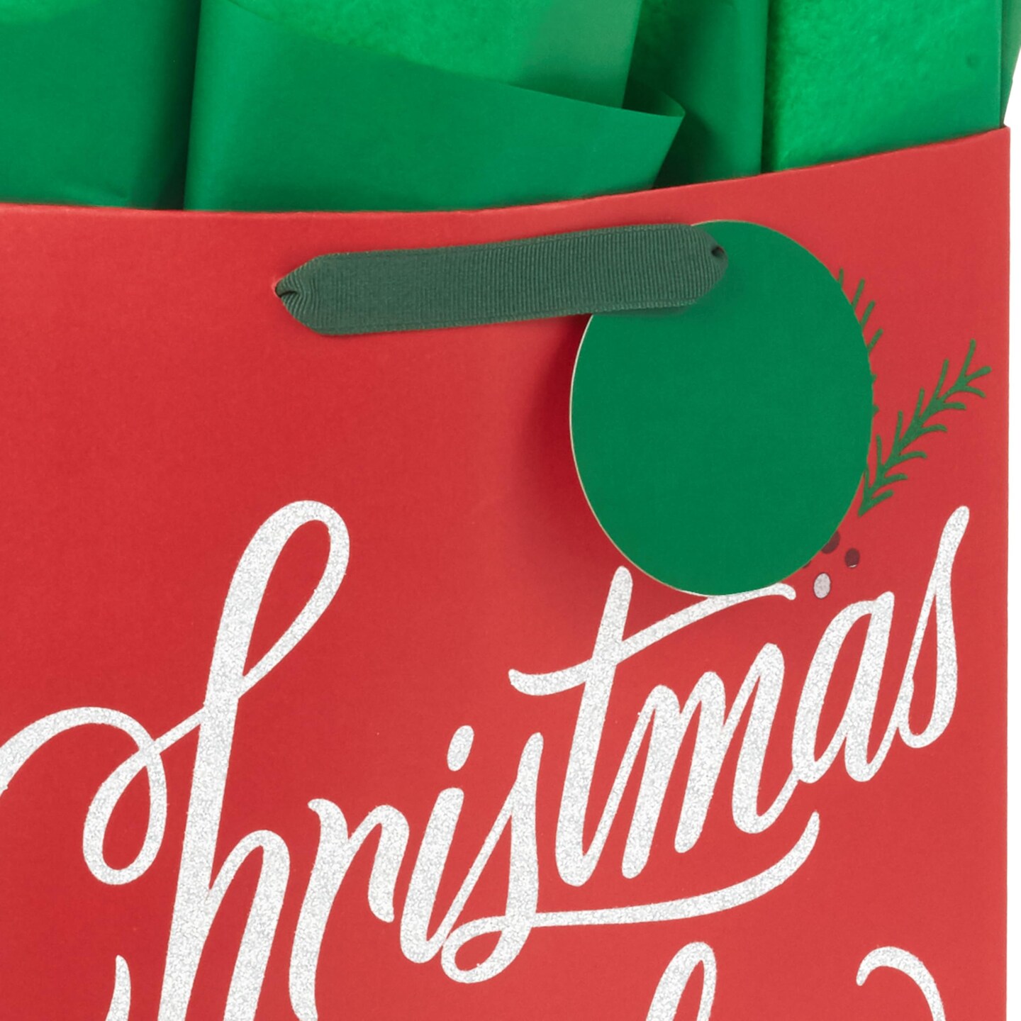 13" Large Christmas Gift Bag with Tissue Paper and Gift Tag (Glitter Christmas Wishes) for Kids, Adults, Friends, Family