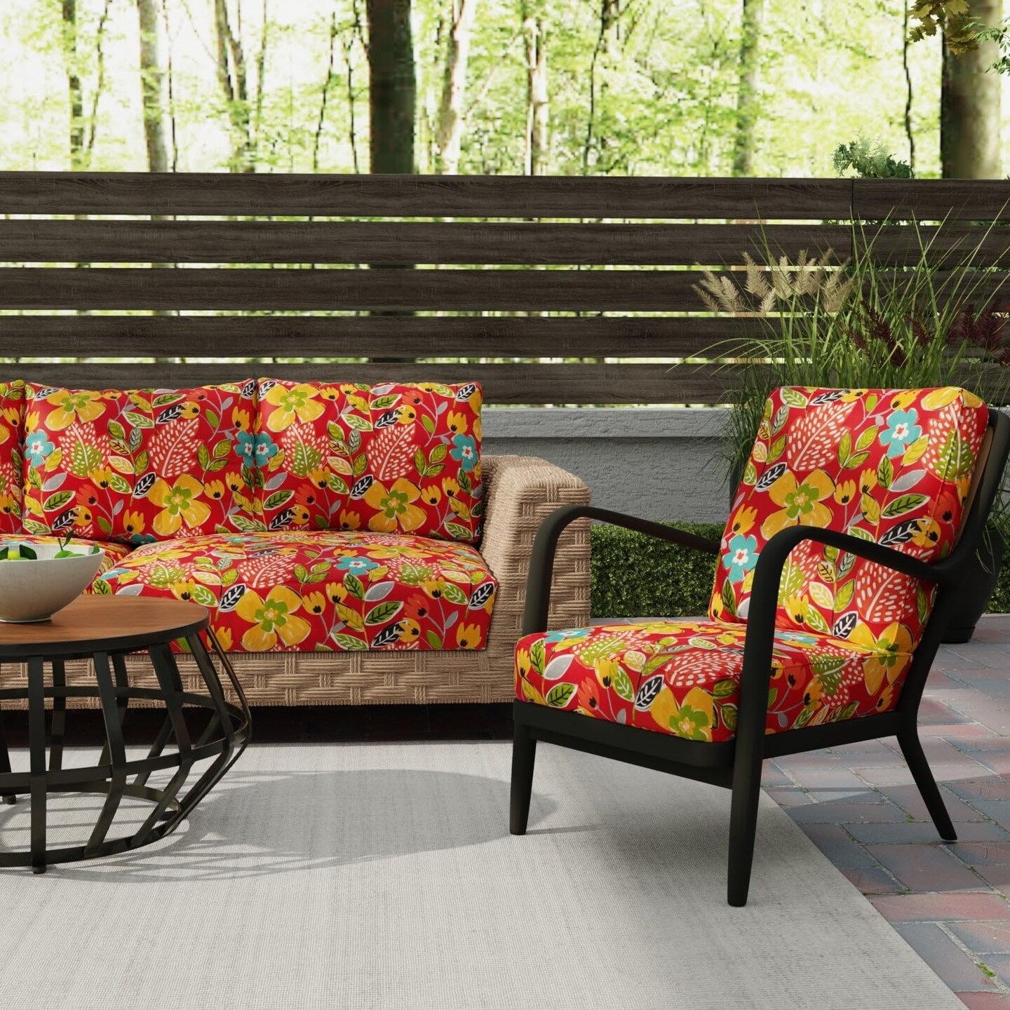 Red Stain Resistant Performance Pet Friendly Floral Print Upholstery Fabric by The Yard - SKU: Zanzibar Poppy