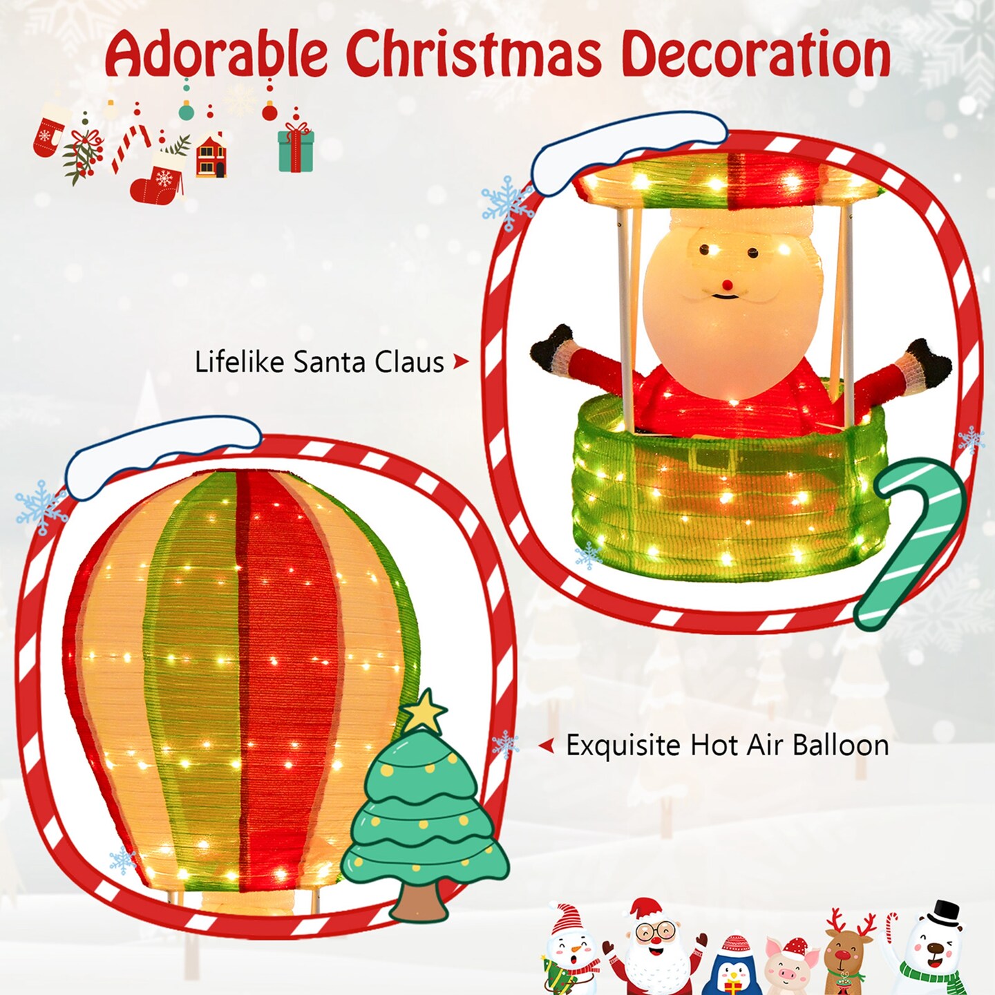 Costway 4.5 FT Christmas Santa Claus with Hot Air Balloon Pop-up Pre-Lit Xmas Decoration