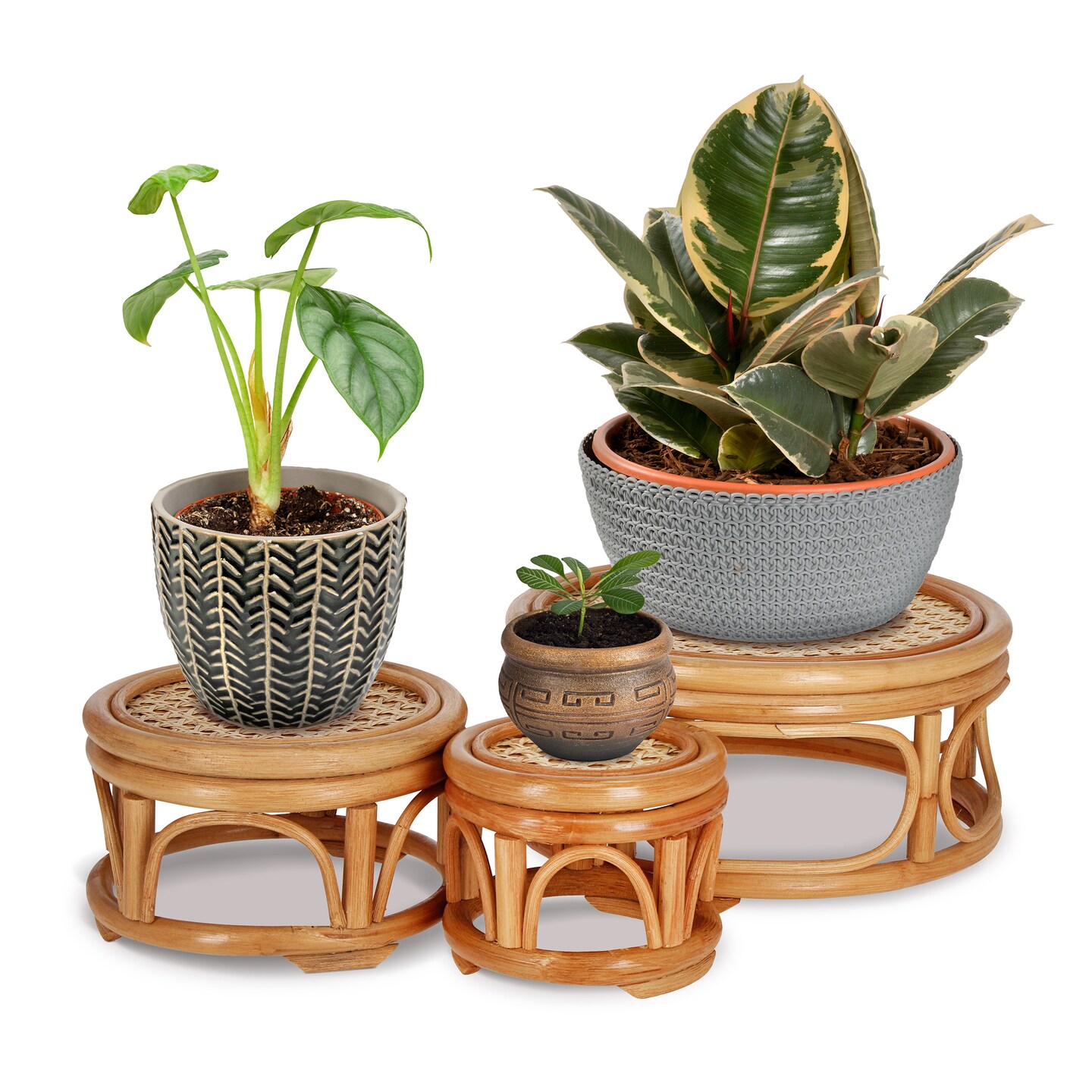 7Penn Boho Plant Stand 3 Piece Set - Multilevel Wicker and Rattan Planter Risers
