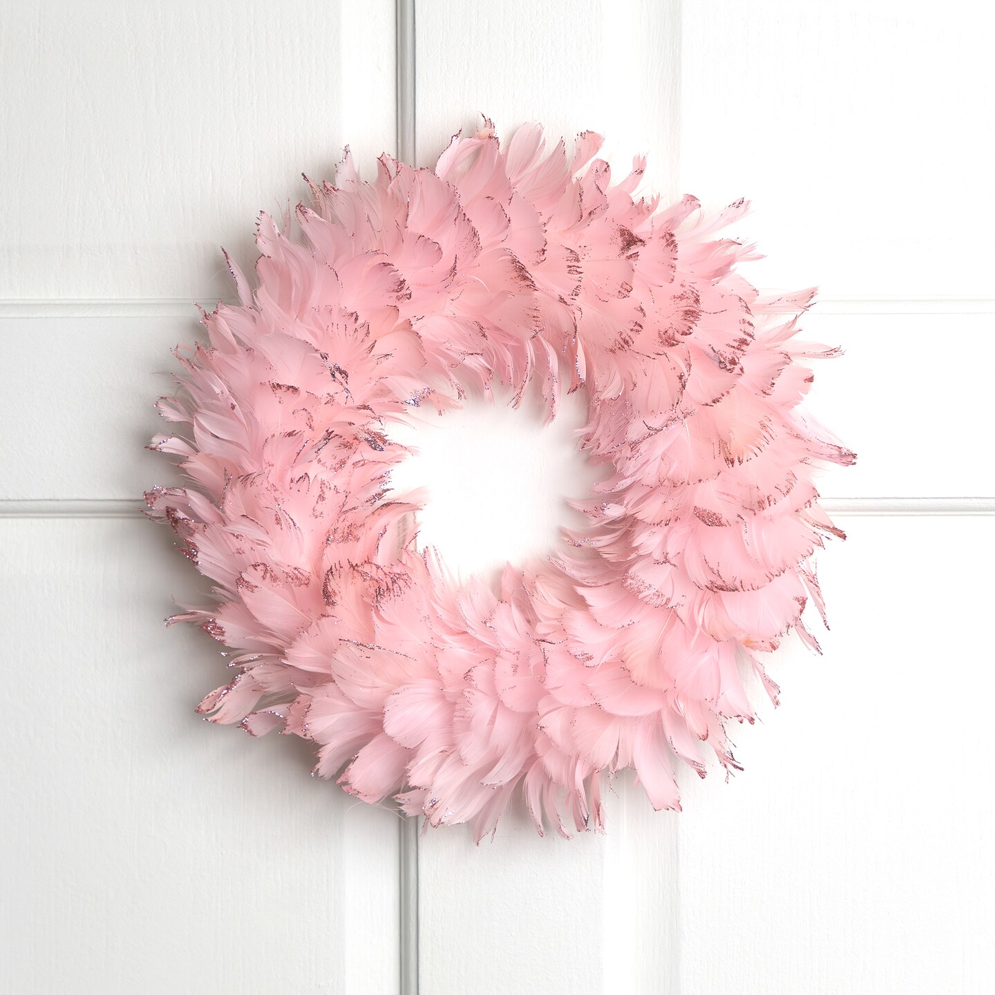 Northlight Glittered Feathers Christmas Wreath - 14.5" - Unlit - Pink