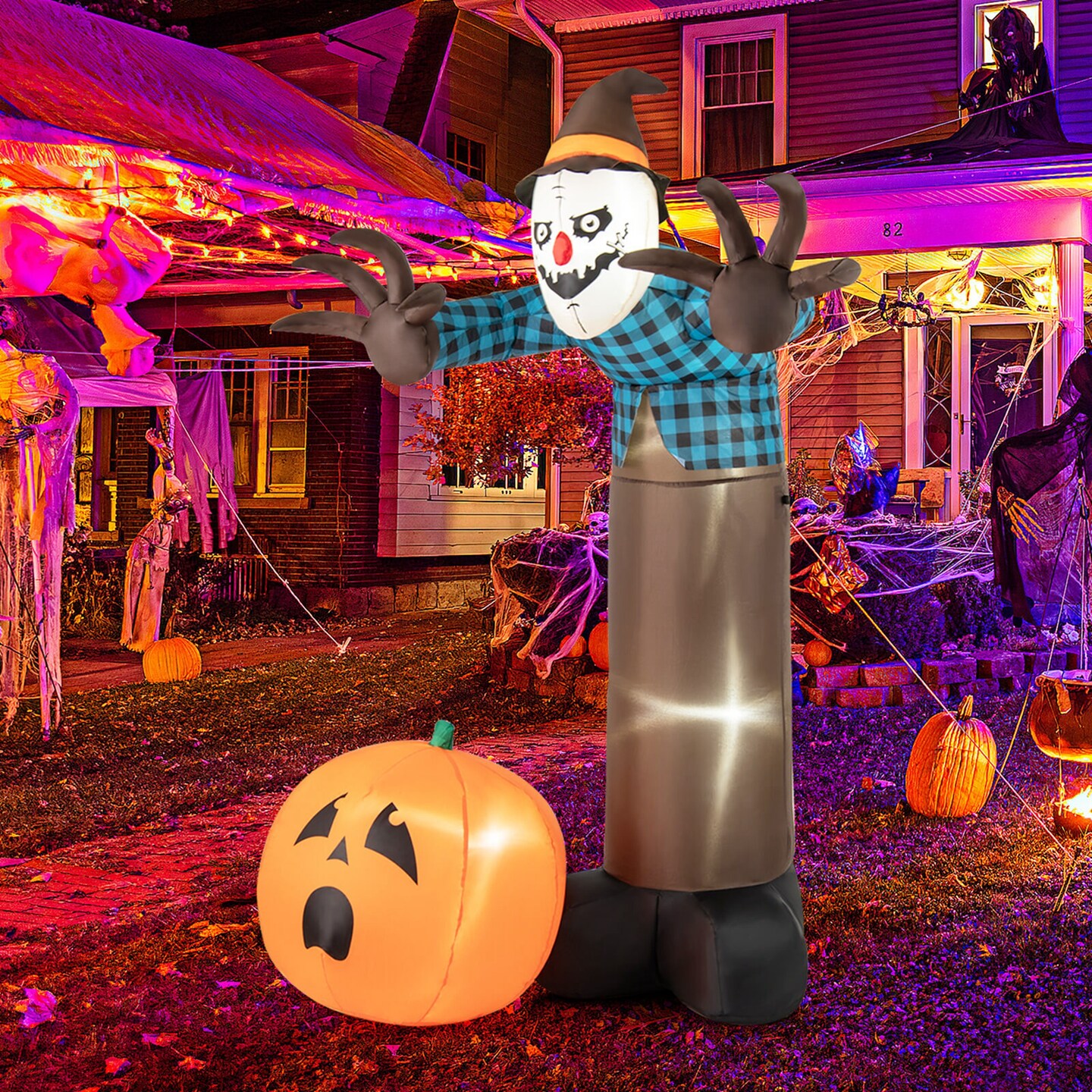 Costway 7 FT Inflatable Haunted Scarecrow Blow up Yard Decoration with Built-in LED Lights