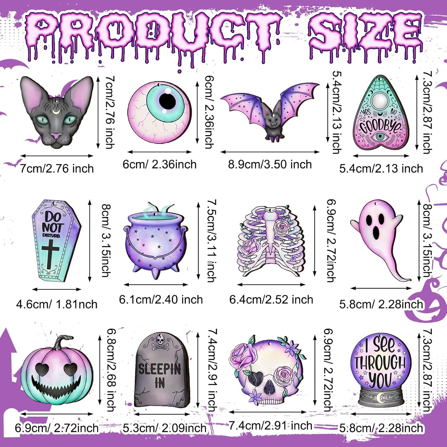 36 Pcs Halloween Wooden Ornaments Cute Purple Pink Spooky Tree Ornaments - Cute