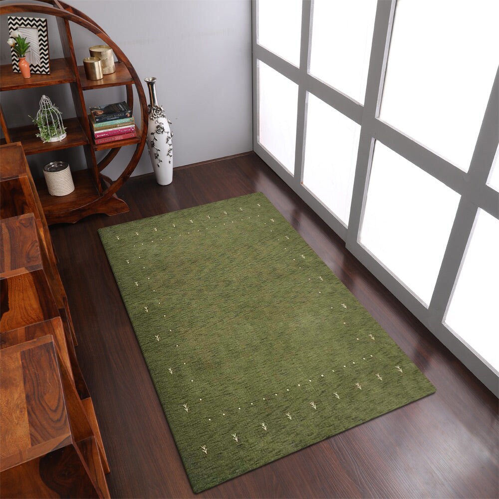 Rugsotic Hand Knotted Wool Area Rug 8X10 Green Contemporary L00535