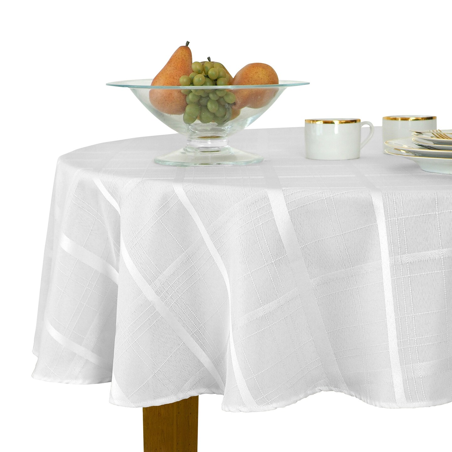 Threadmade Home Elegance Plaid Jacquard Tablecloth, White - 70"W x 70"L Round