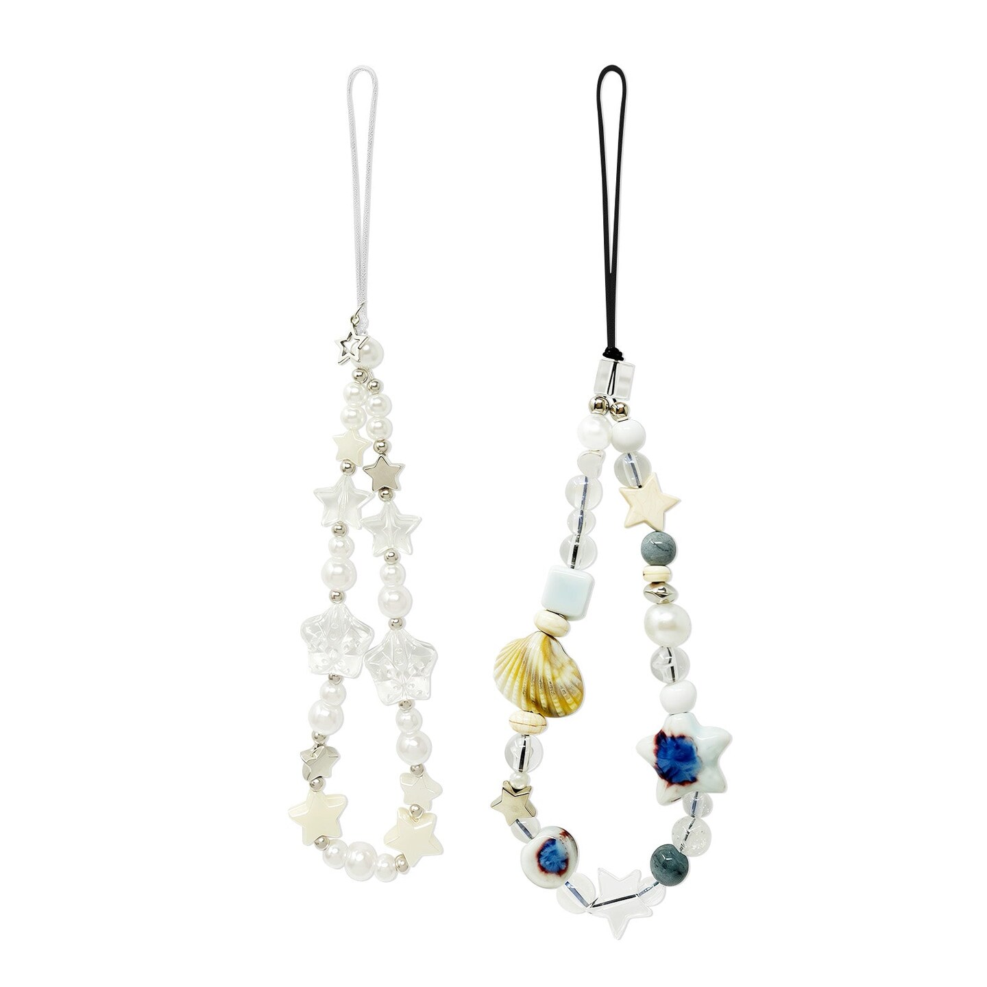 Wrapables Charms and Beads Cell Phone Wrist Strap, Keychain, Bag Charm (Set of 2), Stars and Seashells