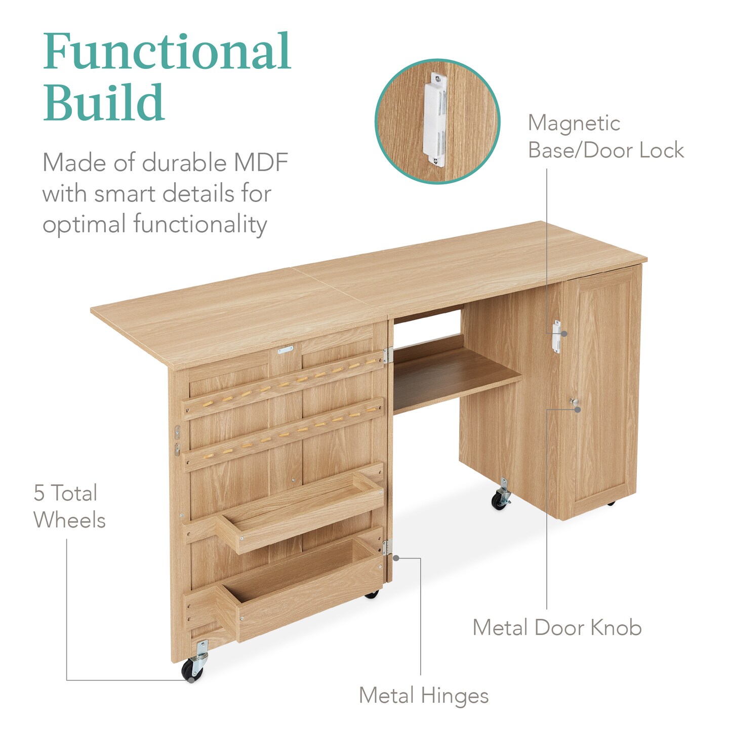 Best Choice Products Large Portable Multipurpose Folding Sewing Table w/ Magnetic Doors, Craft Storage