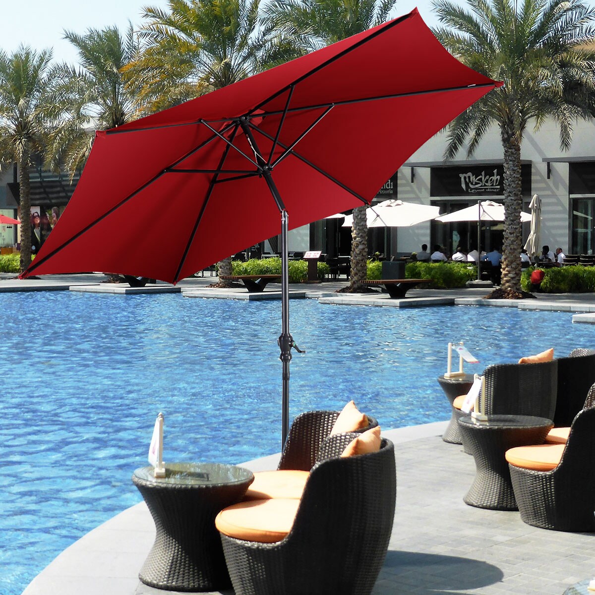 burgandy patio umbrella Costway 9FT Patio Umbrella Patio Market Steel Tilt W/ Crank Outdoor Yard  Garden Burgundy, Color: Burgundy, Model: KYD2806BUG