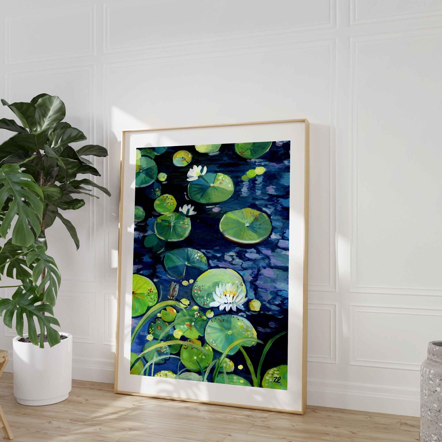 Gouache painting- Tranquility- Water lily - Lotus art- Botanical art - Flower illustration- Nature Art- Floral Painting - Housewarming product 2