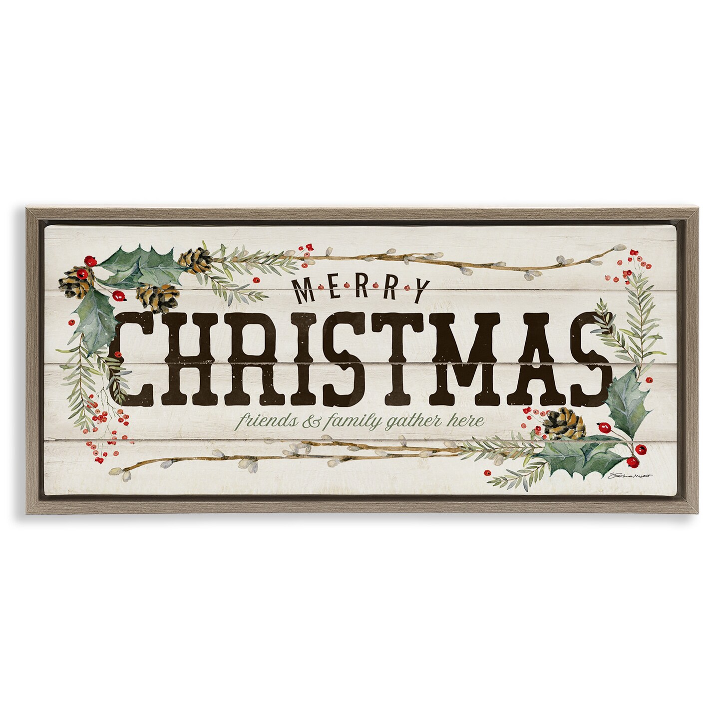Stupell Industries Merry Christmas Friends & Family Framed Floater Canvas Wall Art