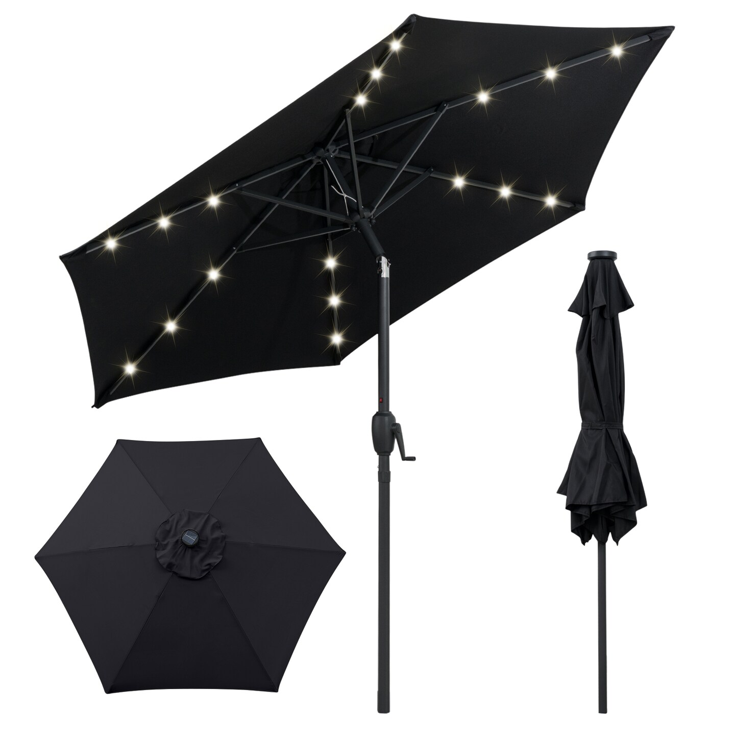 7.5 Feet Solar Umbrella with LED Lights and Crank Tilt for Patio Garden